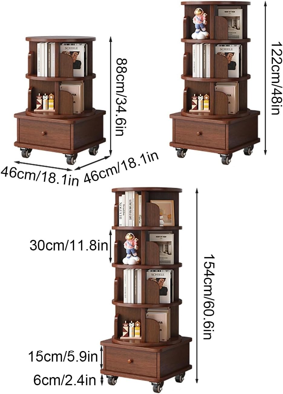 360° Rotating Bookshelf, Spinning Book Tower Swivel Bookcase, Round Book Shelf, for Small Space Freestanding Corner Bookcase for Bedroom Living Room(White,122cm/48in)