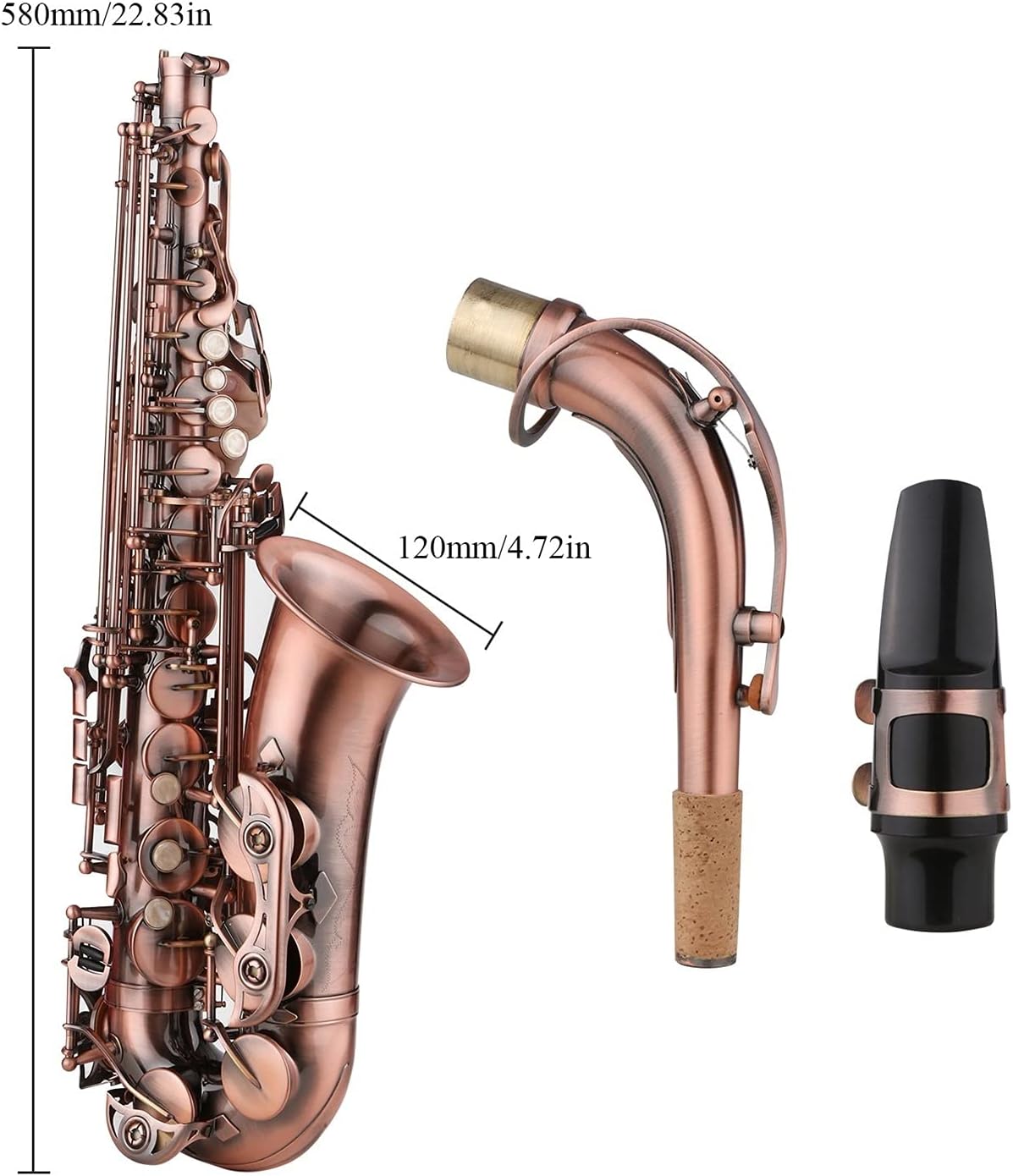 Saxophone RedAntique E-Flat Brass Material & Carrying Case Cleaning Cloth Brush Sax Strap Mouthpiece Music Instruments Student Saxophone