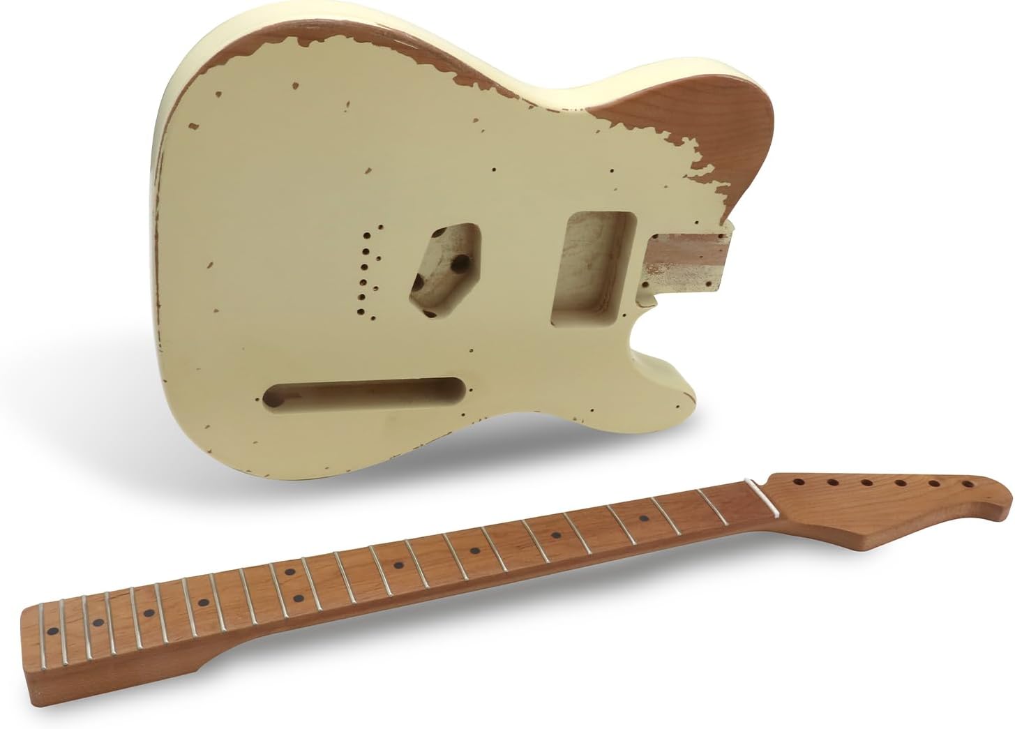 Sunsmile DIY Electric Guitar Kit TL Style Heavy Relic Aged Vintage with Alder Body Roast Maple Neck and Fingerboard S-S 6 String Build Your Own Guitar Relic Cream.