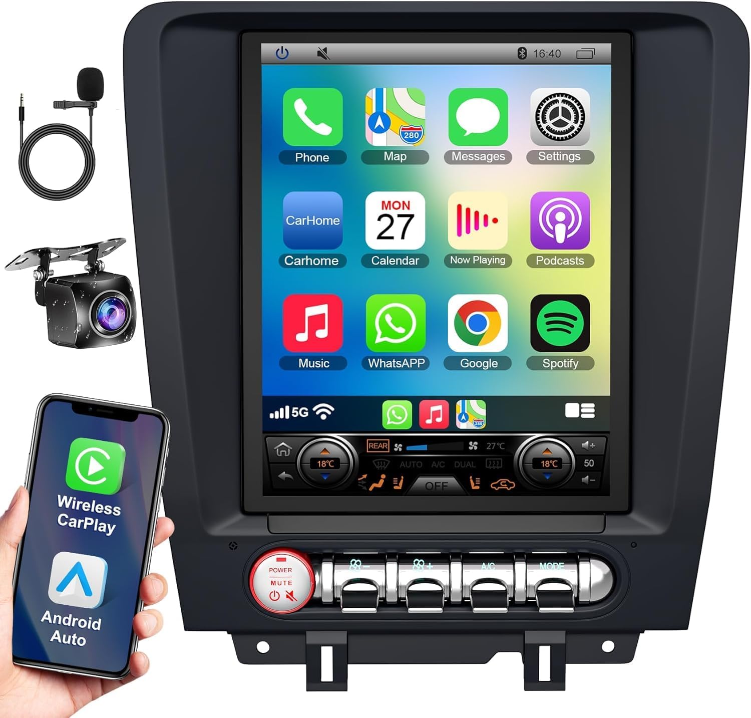 4+64 8-Core for Ford Mustang 2010 2011 2012 2013 2014 Android 13 Car Radio, 9.7 Inch IPS Touch Screen Car Stereo with Wireless Carplay/Android Auto,GPS, WiFi, Bluetooth,FM, Support OBD2/DVR/DSP.