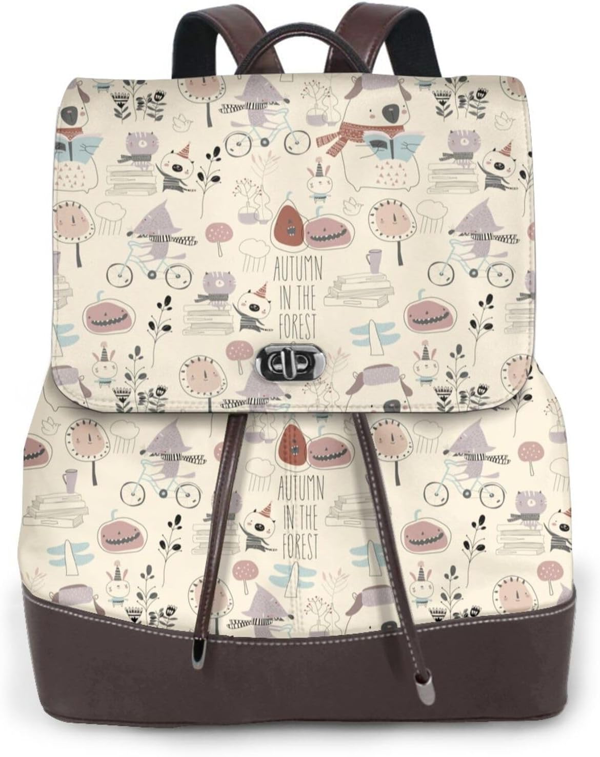 Cute Animals in Autumn Forest for Womens Backpack Purse Microfiber PU Anti-theft Large Fashion Designer Travel Bag Ladies Shoulder Bags