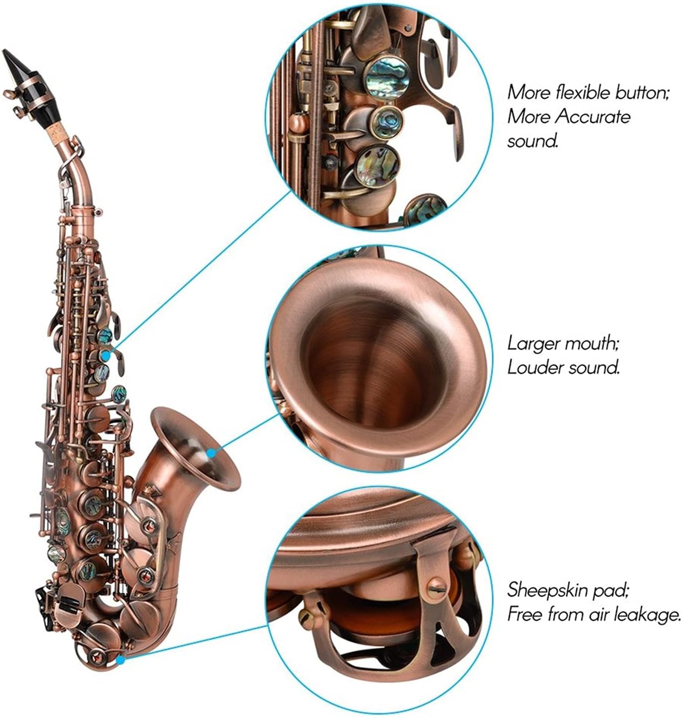 Sax Beginners Kit Soprano Saxophone Bb Key Woodwind Instrument Brass Material with Carrying Case Sax Stand Reed Gloves Cleaning Cloth Wind Instrument