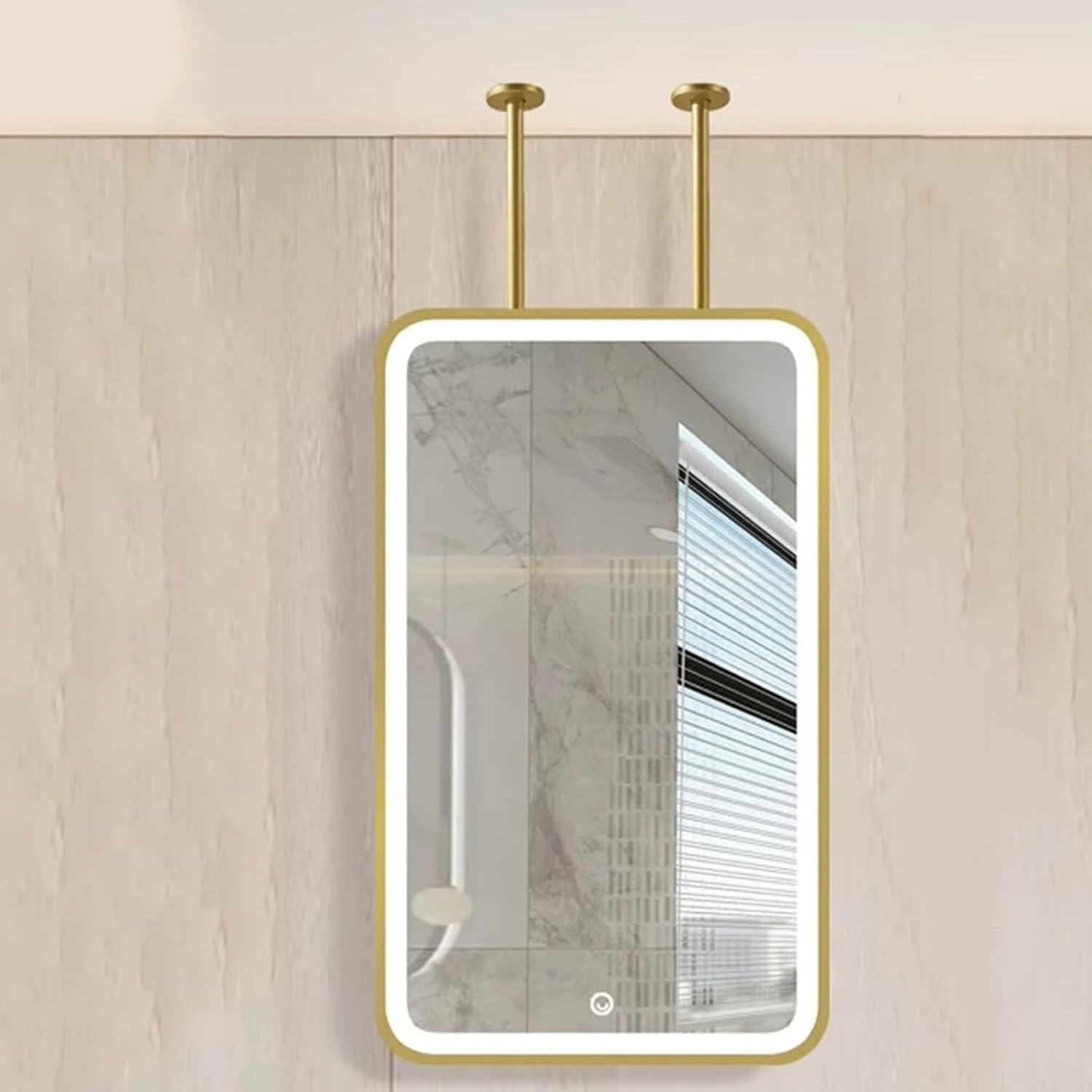 Suspend Ceiling Mirrors Square Mirror For Ceiling Hanging Rod Corner Mirror Wall Mount Ceiling Mounted Mirror Pivot For Bathroom Entryway Bathrooms Bedroom Big Metal Pole Ceiling Suspended Mirror(Gold