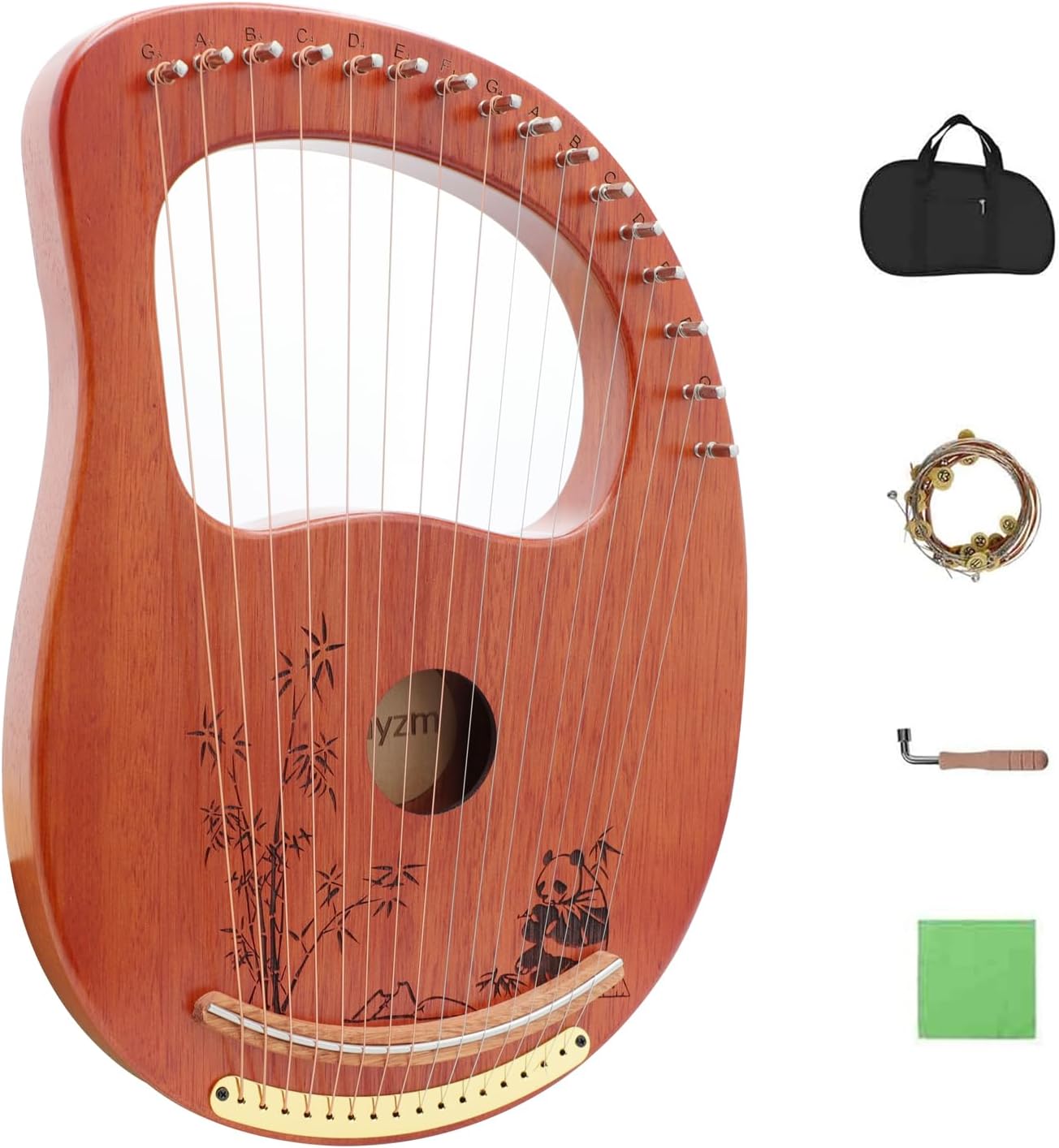 Rayzm Lyre Harp, Solid Wood Mahogany Lyre Musical Instrument, Portable 16 Metal Strings Lye Harp for Adult/Beginners