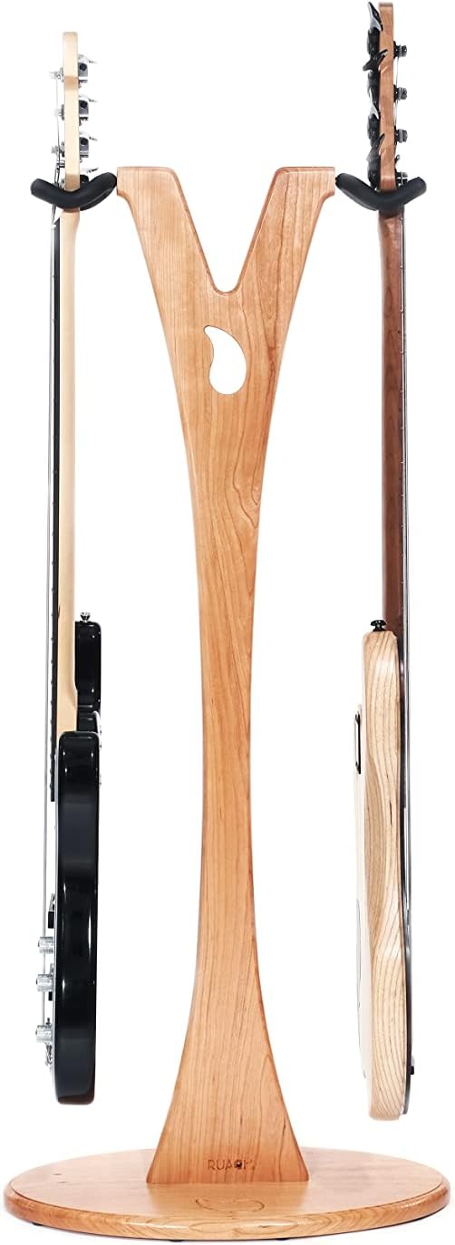 Ruach GS-2 Dual Bass, Acoustic and Electric Wooden Guitar Stand - Cherry
