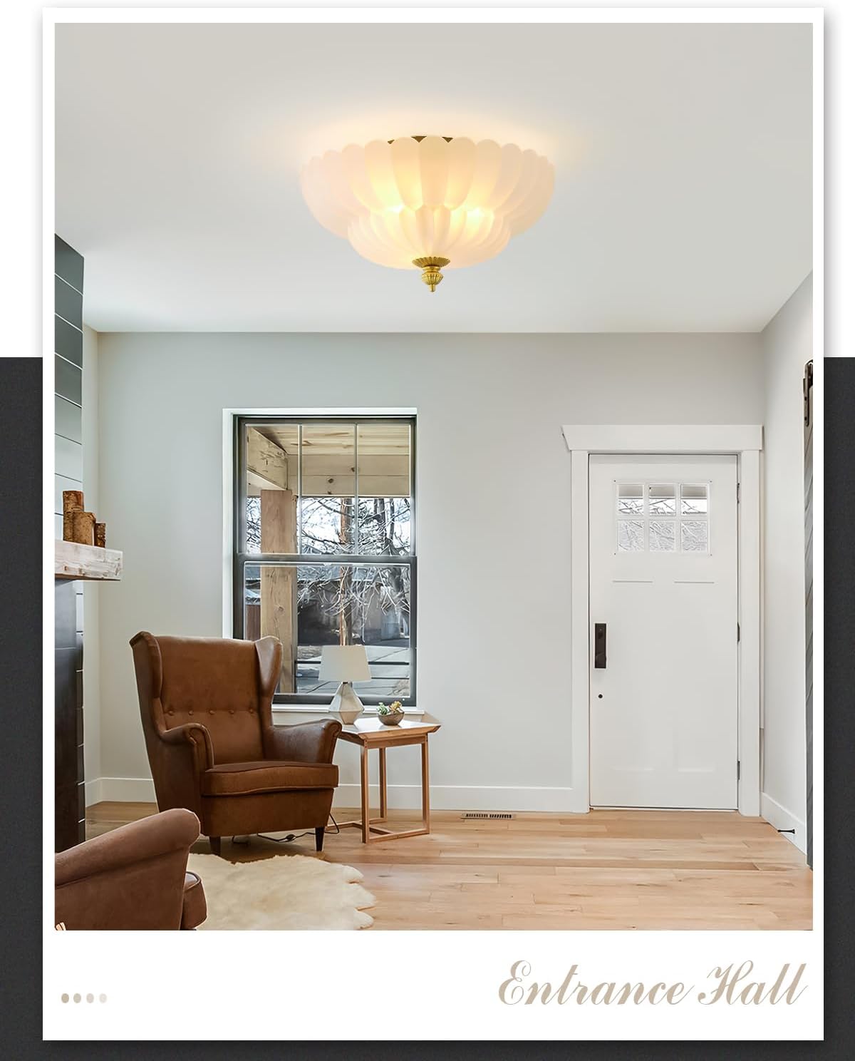 ANYLOVE Modern 12Inch Frosted Glass Flower Glass Semi Flush Mount Ceiling Light, 3 Light for Living Room Bedroom Hallway Entryway Foyer