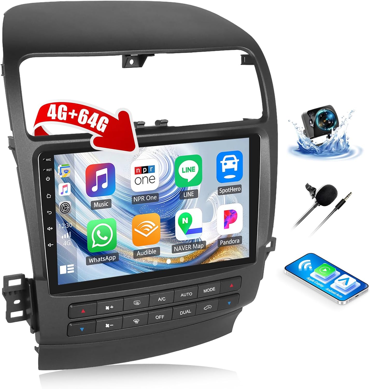 4+64G Android 13 Car Stereo for Honda Acura TSX 2003-2008 with Wireless Carplay, 9'' Touchscreen Car Radio with WiFi Mirror Link GPS Bluetooth FM RDS DSP EQ SWC+AHD Backup Camera