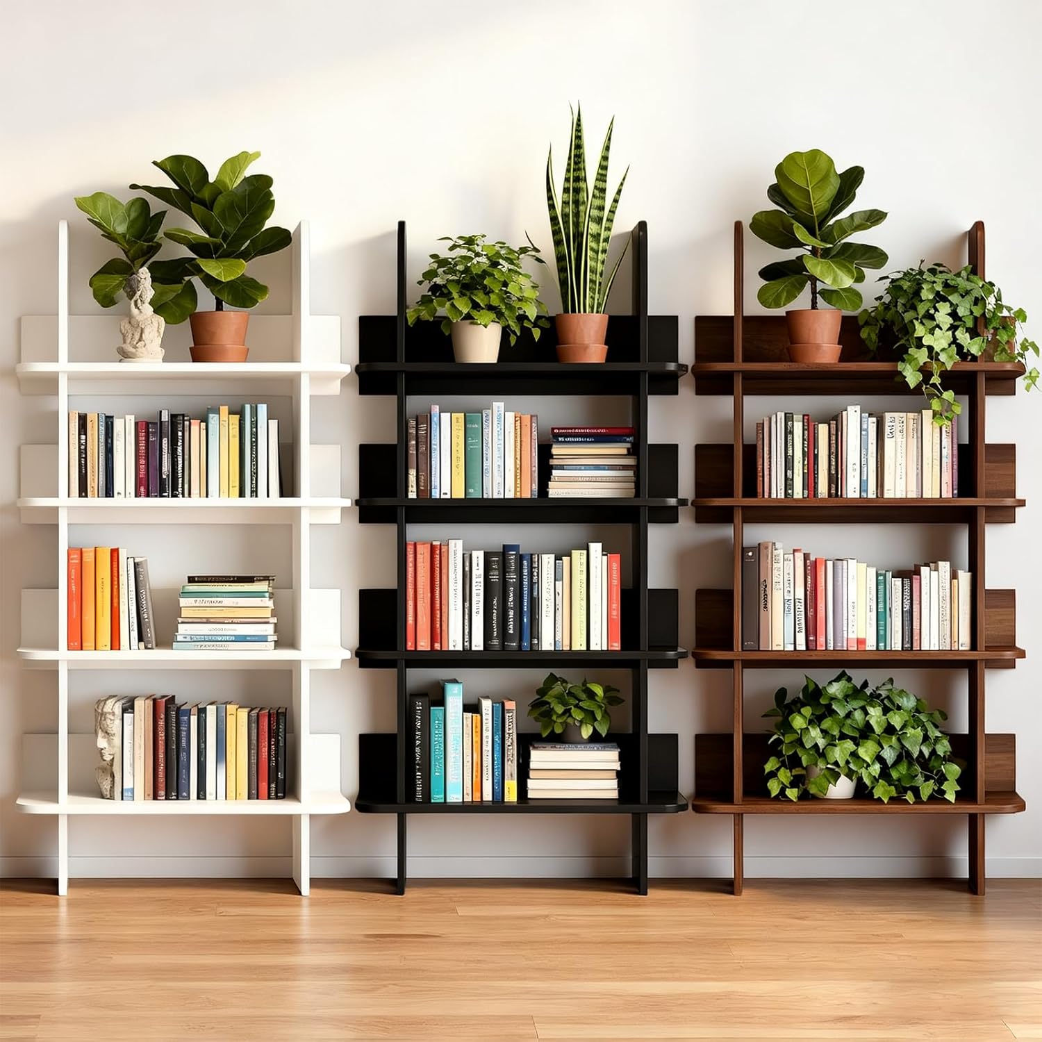 4-Shelf Modern Bookcase,Open Wall Mount Ladder Bookshelf,Modern Tall Narrow Storage Organizer,Large Storage Book Shelves & Display Book Shelf,for Bedroom Living Room Office