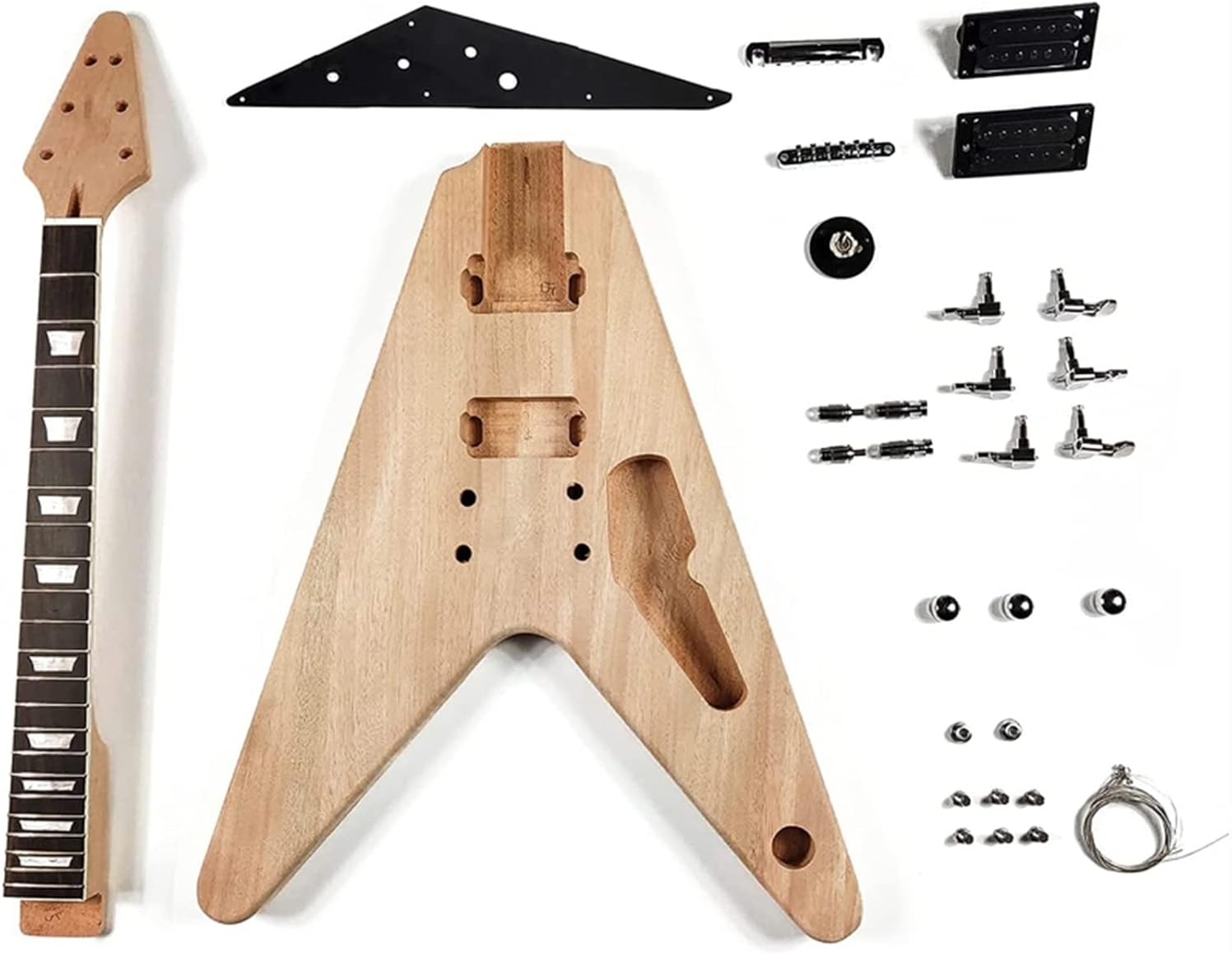 FLFL DIY 6 Strings Solid Mahogany Flying V Style Electric Guitar Body Builder Kit Unfinished Guitar Kit, Multicolor