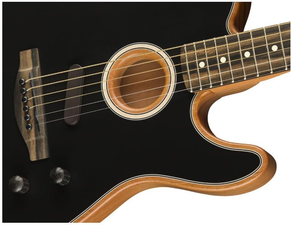 Fender American Acoustasonic Telecaster Acoustic Electric Guitar, with 2-Year Warranty, Black, Ebony Fingerboard, with Gig Bag