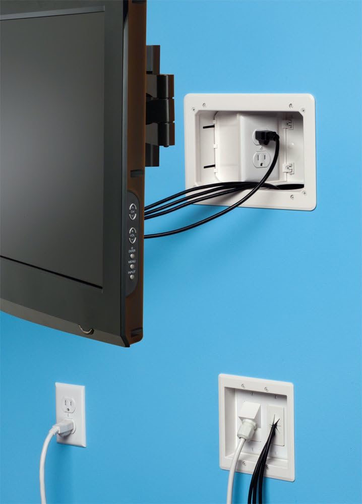 Arlington TVB712BK-1 Angled Box In-Wall Wiring Kit, Pre-Wired TV Bridge, 2-Gang, White, 1-Pack