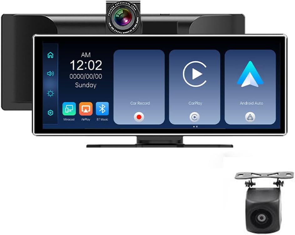 2025 Exclusive 11.26'' Portable Wireless Apple CarPlay Screen for Car & Android Auto Car Stereo, 2.5K Dash Cam 1080P Backup Camera car Audio Receivers/GPS Navigation/Voice Control for All Vehicles