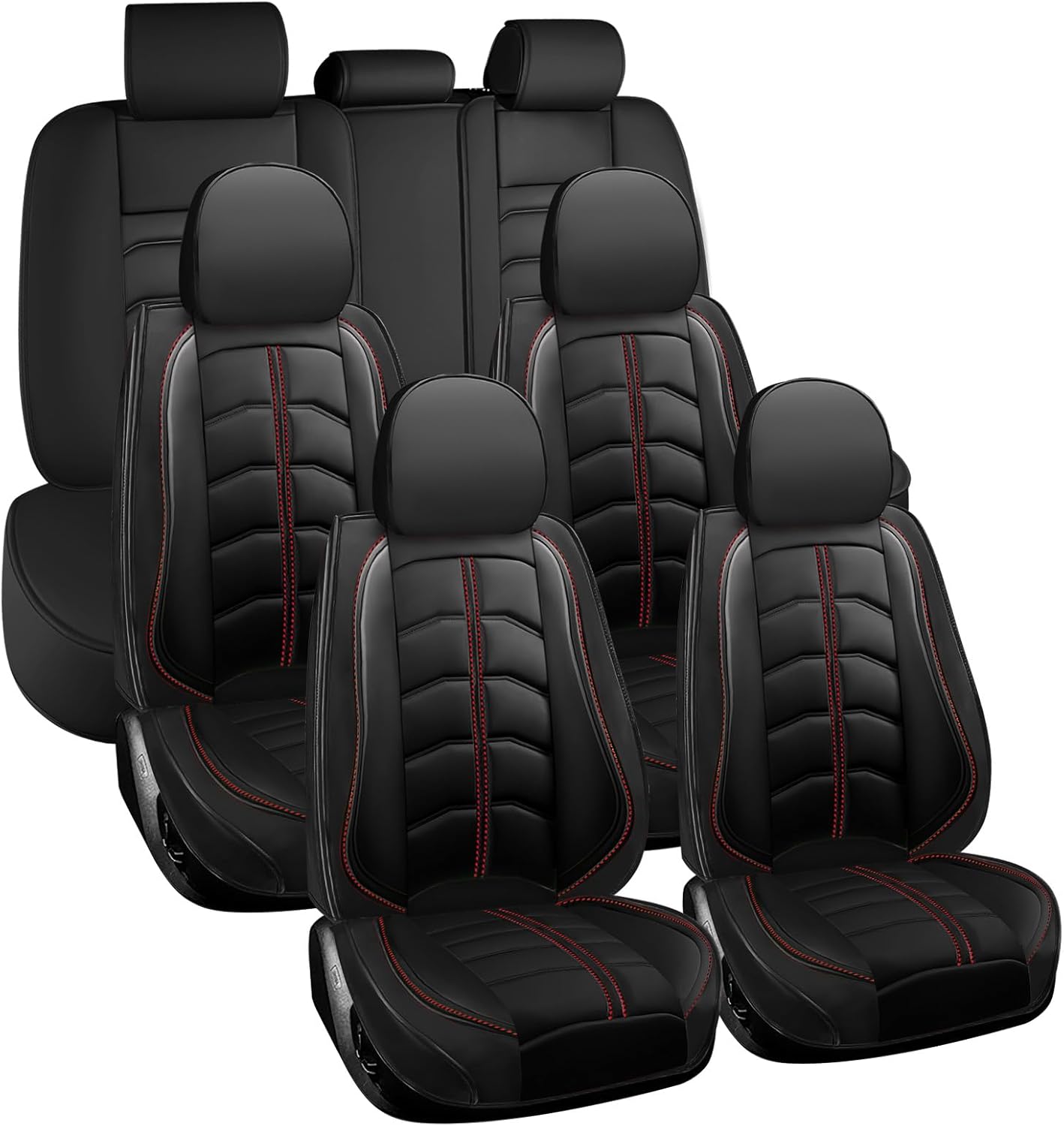 Car Seat Cover 6 Seats for Jeep Grand Cherokee L 2021-2025, Durable Wear Resistant Waterproof Seat Covers,Breathable No Odor Premium Leather Car Interior Accessories.(6 Standard,Black)