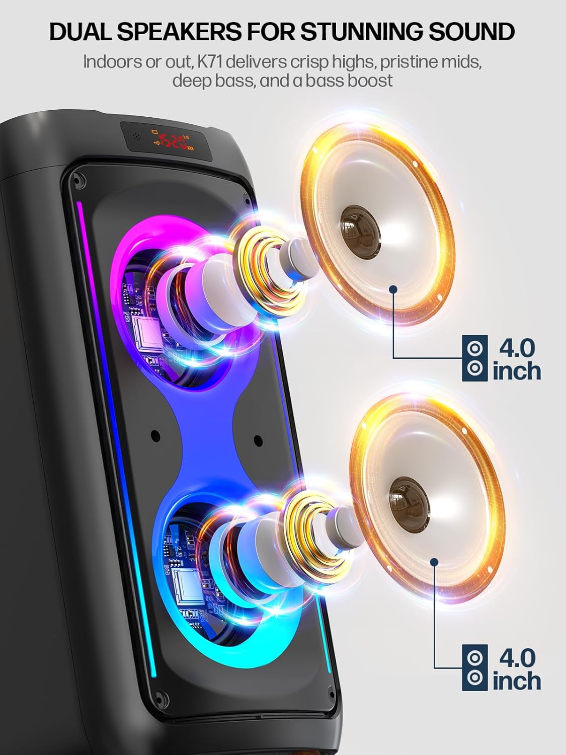 Karaoke Machine, Portable Bluetooth Speaker with 2 Wireless Microphones, PA System with Disco Lights for Big Party, Outdoor, Supports USB/TF/REC/AUX, Ideal Gifts for Family, Music Lover