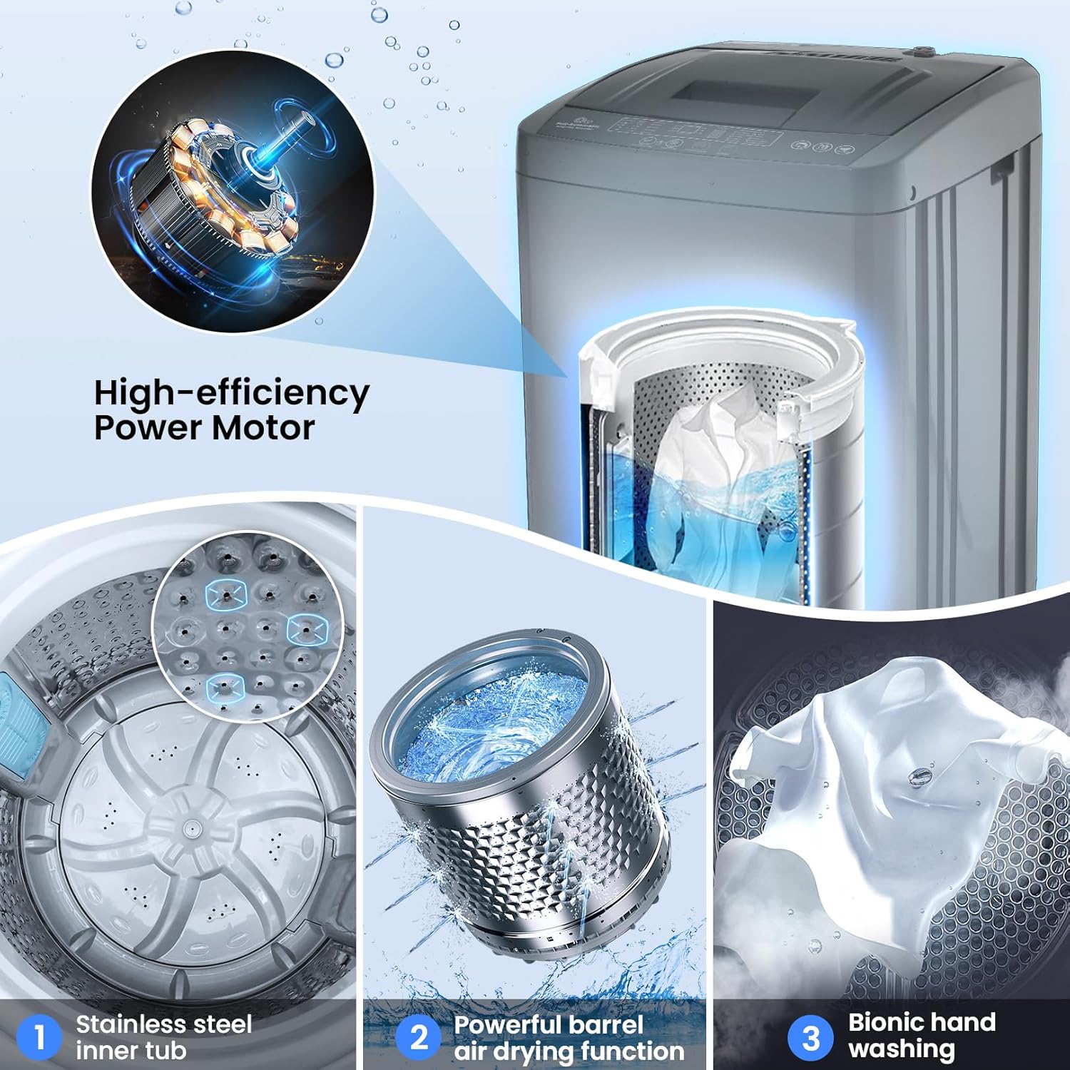 Nictemaw Portable Washing Machine 17.8 lbs Fully Automatic Portable Washer with LED Display, 10 Programs 8 Water Levels, 2.4 Cu.ft Compact Laundry Washer with Drain Pump for Apartment, Dorm, Home, RVs