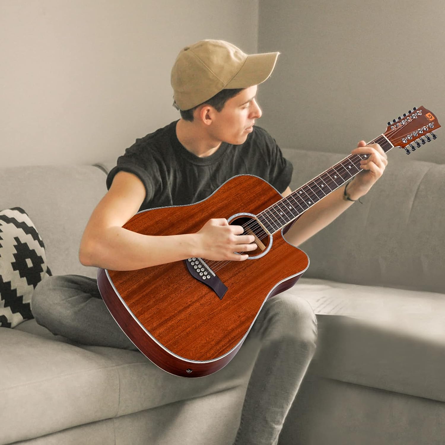 Vangoa 12 String Guitar, Acoustic-electric Dreadnought Cutaway Guitar Bundle with Strings Set