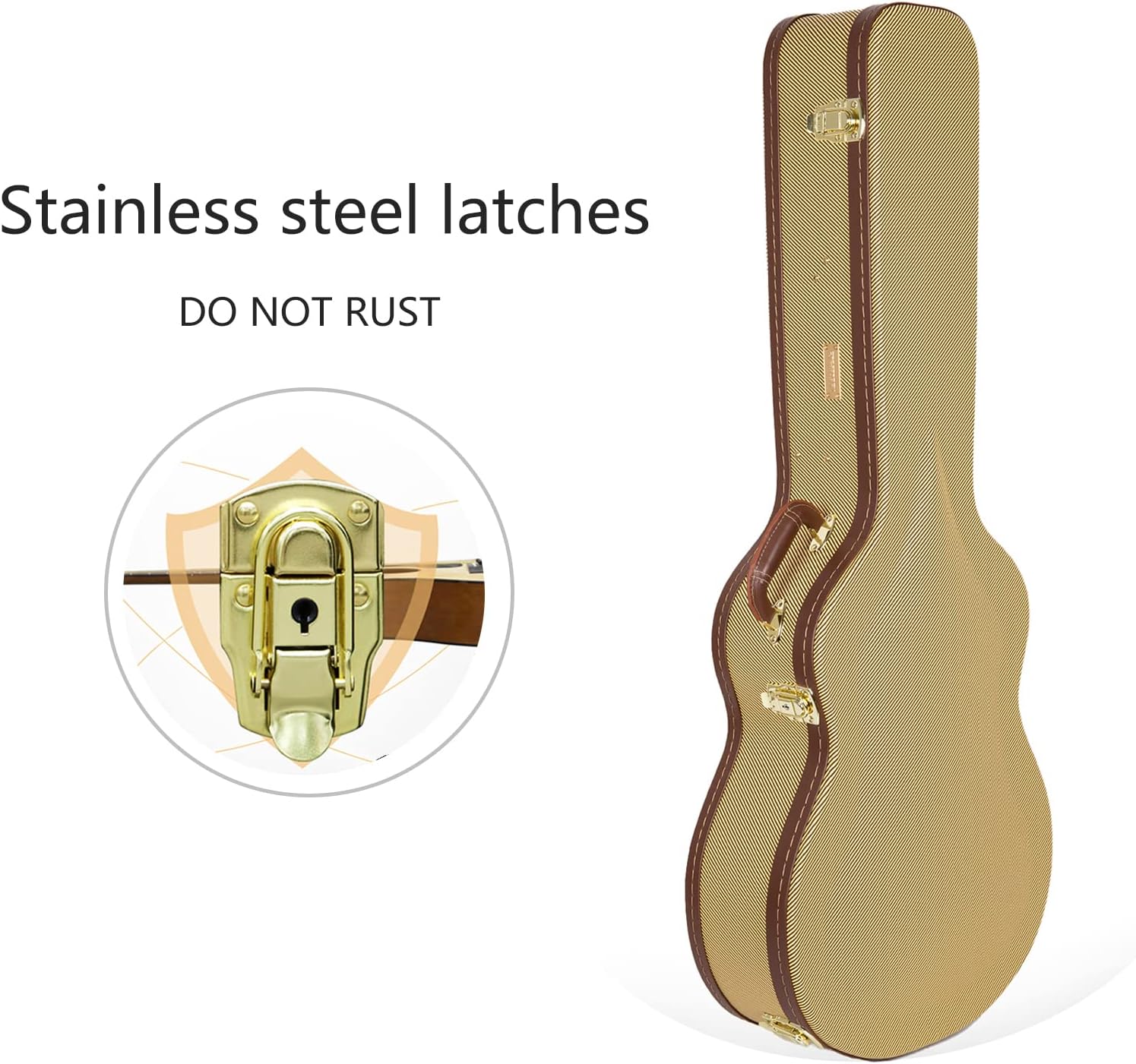 Crossrock Wooden Guitar Case fits 12-Frets 000/OM Acoustic Guitars - Stainless Steel Latches, Sponge Lining, Metal Feet, Storage Space - Vinyl Tweed (CRW620-00012TW)