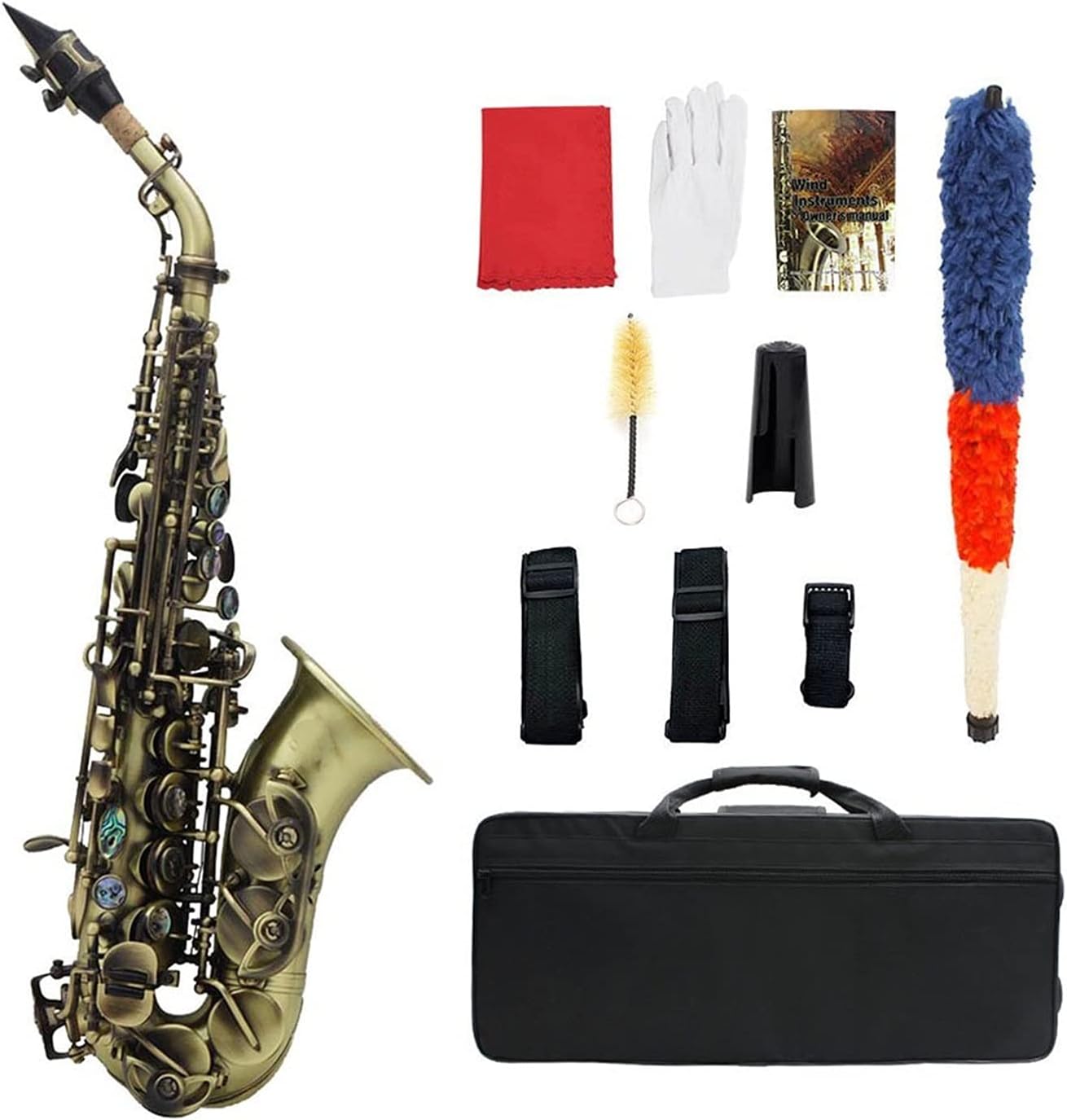 Vintage Style Bb Soprano Saxophone Sax Brass Material with Case Gloves Cleaning Cloth Brush Sax Strap Mouthp Student Saxophone
