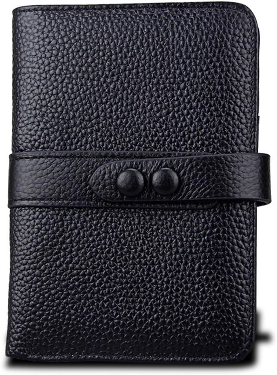 Fashion Genuine Leather Wallet Simple Retro Card Holder for Women Anti-Theft RFID Blocking (Black)