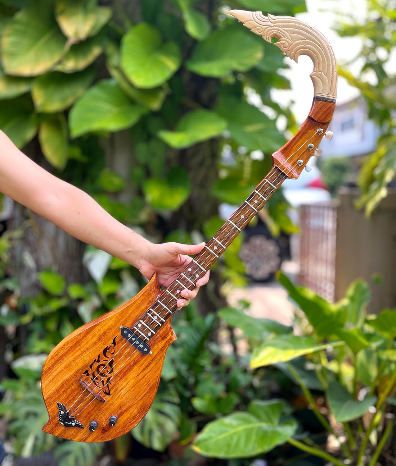 Isarn Acoustic Electric Phin 3 Strings, Thai Lao Guitar Musical Instrument, Traditional Thai Musical Pin51