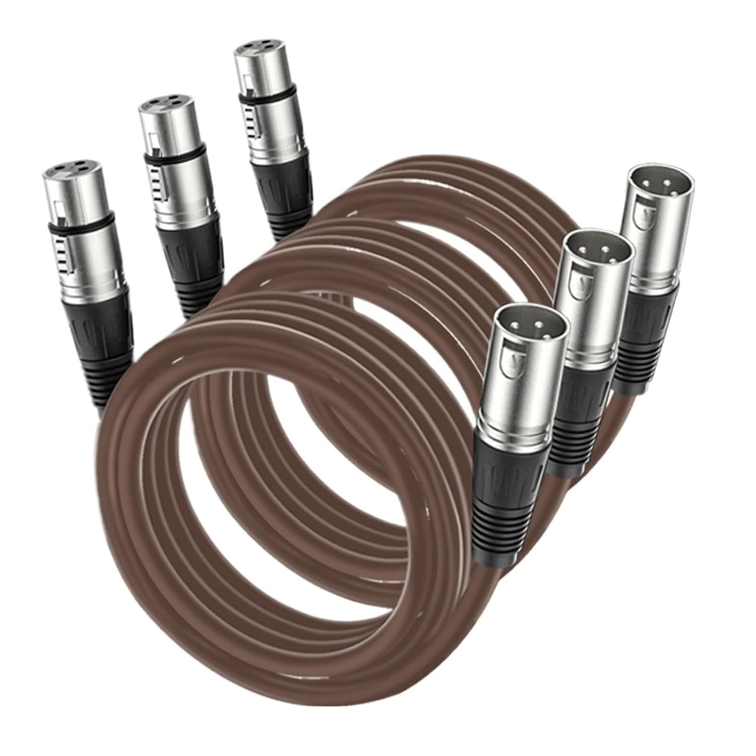 3Pin Male to Female XLR Cable 3Pack Audio Balanced Red Mic Cord Professional Interconnect Adapter AMP Cord for Studio Stage(Brown-Pack of 3,1m)