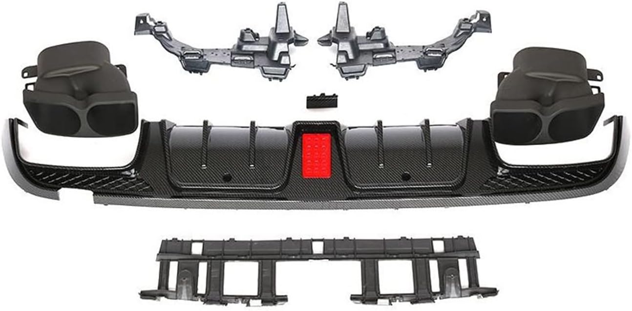 Car Rear Bumper Diffuser Lip Spoiler Compatible For Mercedes Benz C-Class W205 C200 C300 C400 C43 C63 AMG 14-19 Diffuser with Exhaust Tips(Carbon Look)