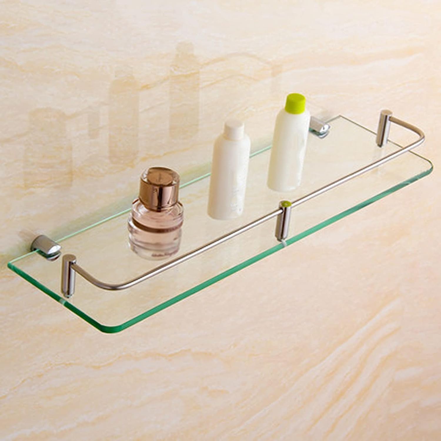 Xzeit Shower Shelves,Corner Shower Caddy, Wall Mount Stainless Steel Tempered Glass Rack, Shower Caddy ShelfShampoo Holder Organizer, Silver (Size : 60cm/23.6in) (Size : 60 (Size : 50cm/19.6in)