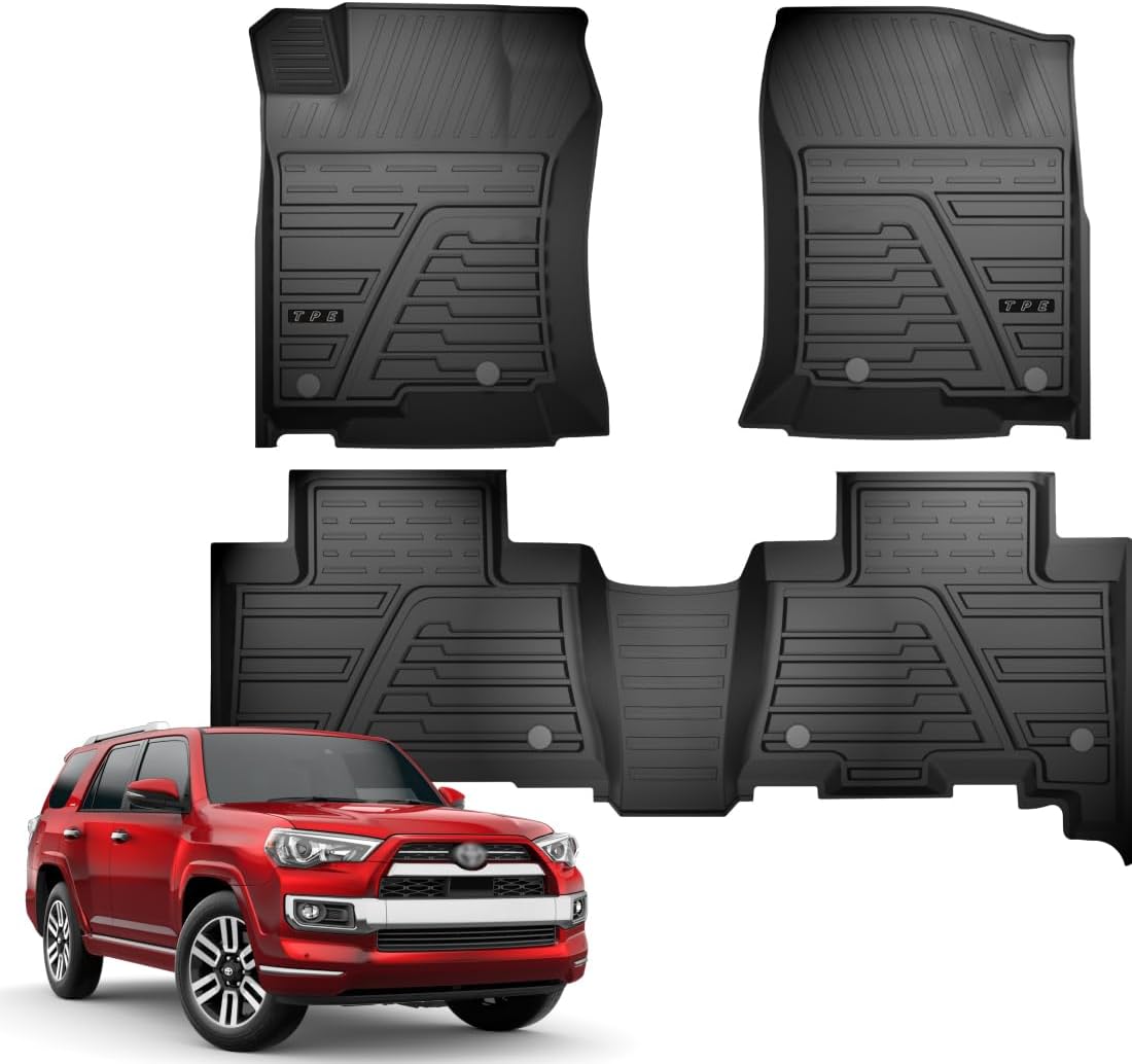 KEYOOG Floor Mats Fits for 2013-2023 Toyo-ta 4Runner/ 2014-2021 Lex-us GX460, All-Weather Automotive Mat Interior Accessories Includes 1st and 2nd Row Cargo Liner Mat Custom, Black TPE