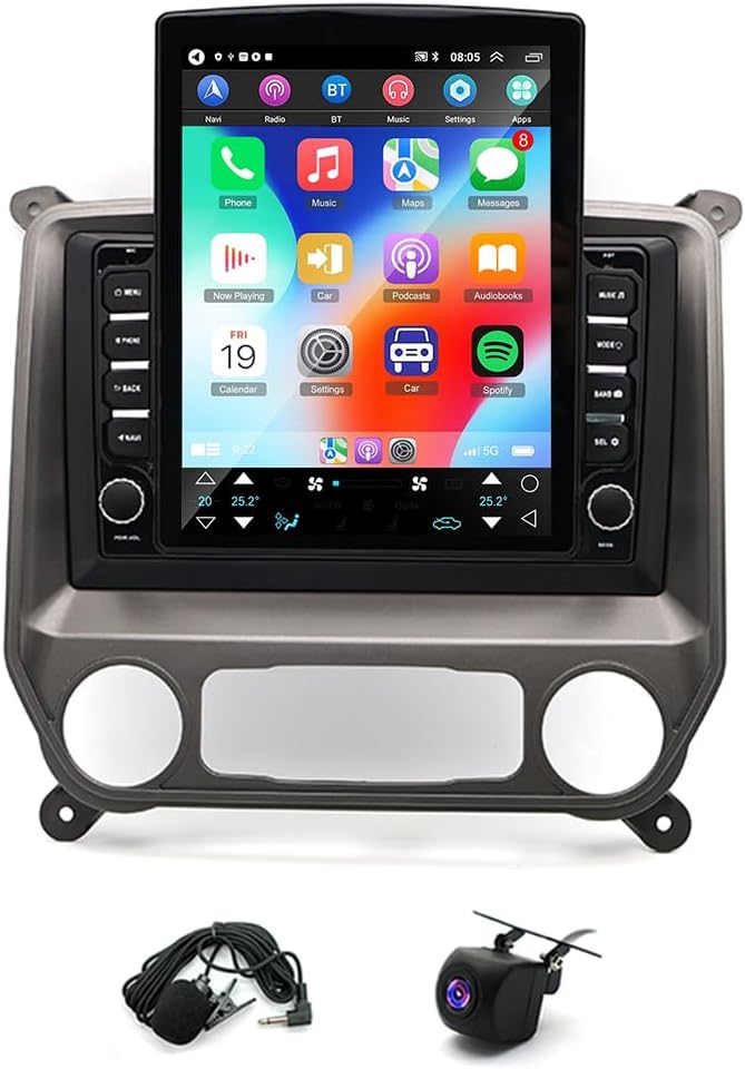 Android 13 Double Din Car Stereo Compatible with Chevy Silverado Sierra 2014-2018, 9.7inch Touch Screen 2G+32G Wireless CarPlay Radio with Android Auto Support GPS FM MIC Backup Camera