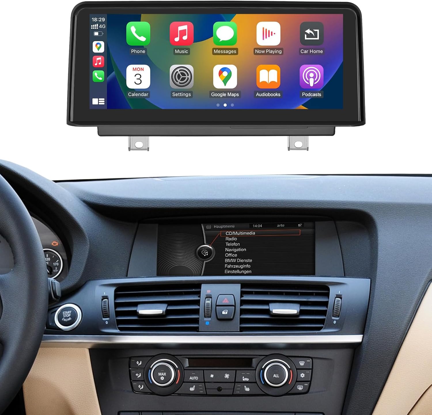 NINETOM 10.25 inch Touchscreen Wireless CarPlay Android Auto Multimedia Car Radio Receiver Compatible with BMW X3 X4 Series with CIC System, F25 / F26 (2011-2012)