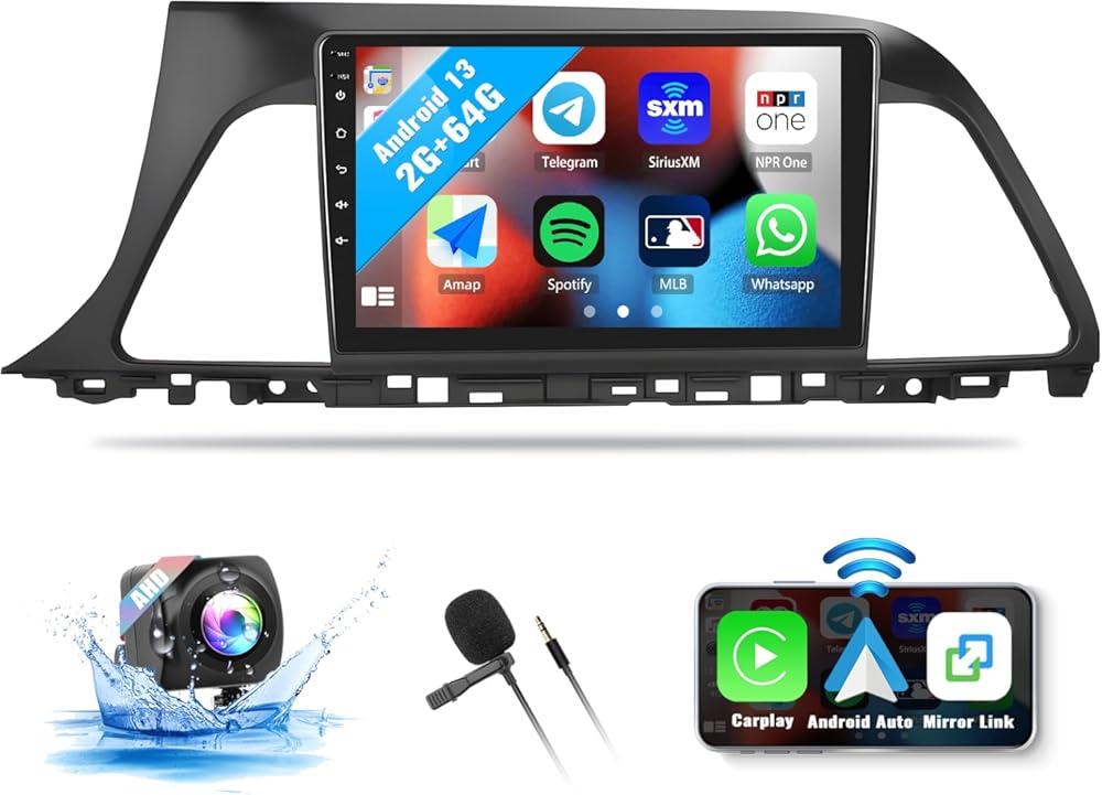 SIXWIN 2G+64G Android 13 Car Stereo for Hyundai Sonata 2015-2017 with Wireless Apple Carplay Android Auto 9 Inch Touch Screen Car Radio with GPS Navigation Bluetooth FM RDS WiFi HiFi Backup Camera MIC