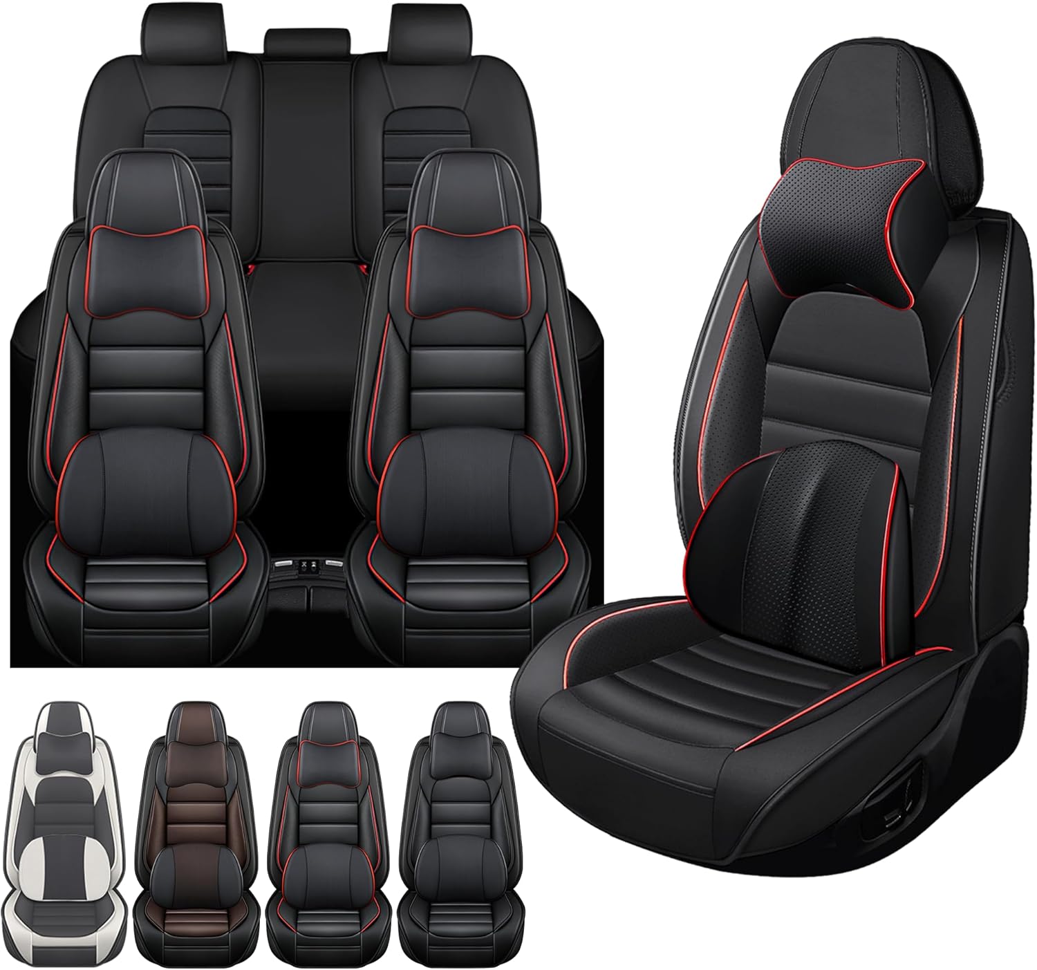 Car Seat Cover Fit for Chevy Silverado 2008-2024 Waterproof Seat Covers,Nappa Faux Leather Breathable and Comfortable,Car Seat Protector Car Interior Accessories (Full Set) Black&Red