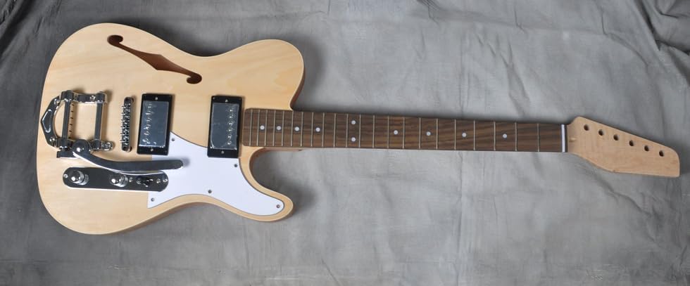 RSW DIY Electric Guitar Kit, Semi-Hollow Body DIY Electric Guitar Builder Kit Project Mahogany Unfinished New Single Cutaway