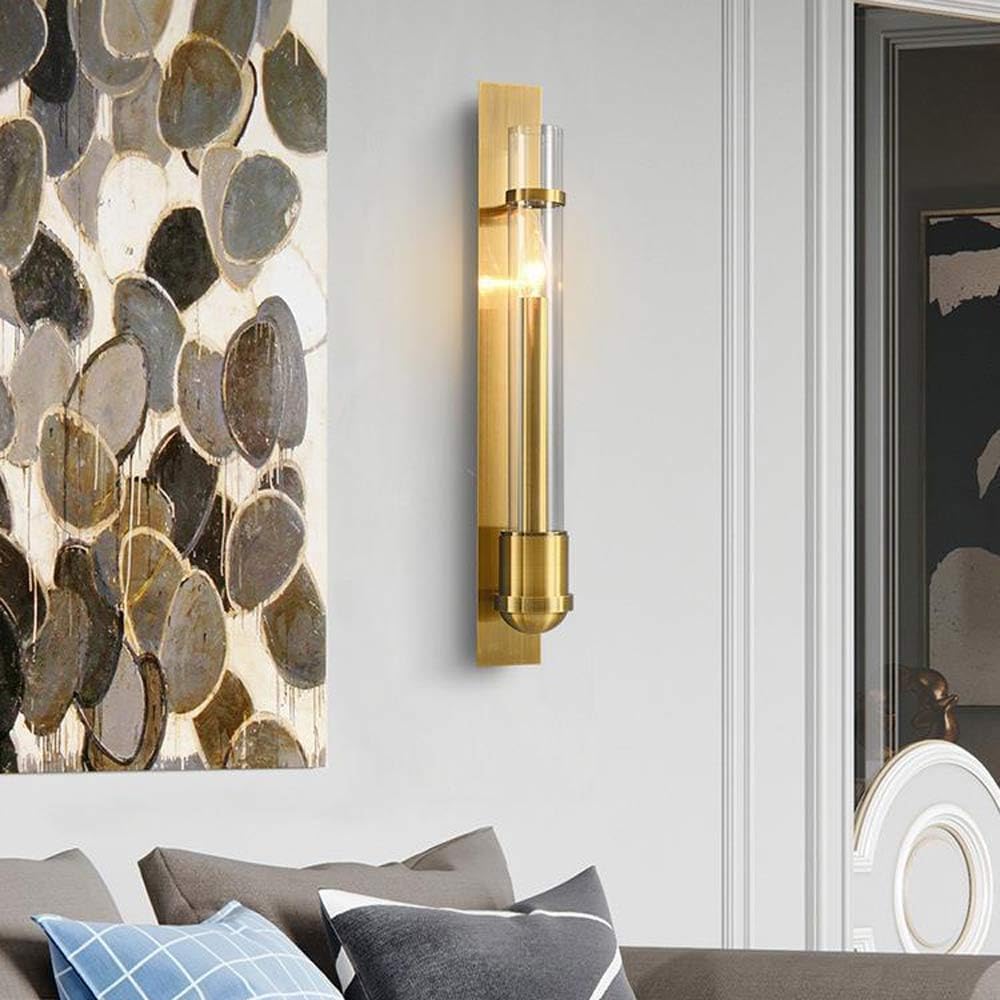 Modern Simple Minimalism Glass Wall Sconces, Gold Wall Mount Lamp, Bedside Wall Sconces, Wall Decor for Bedroom, Living Room, Hallway, Vanity, 8*60cm (3.1*23.6in)