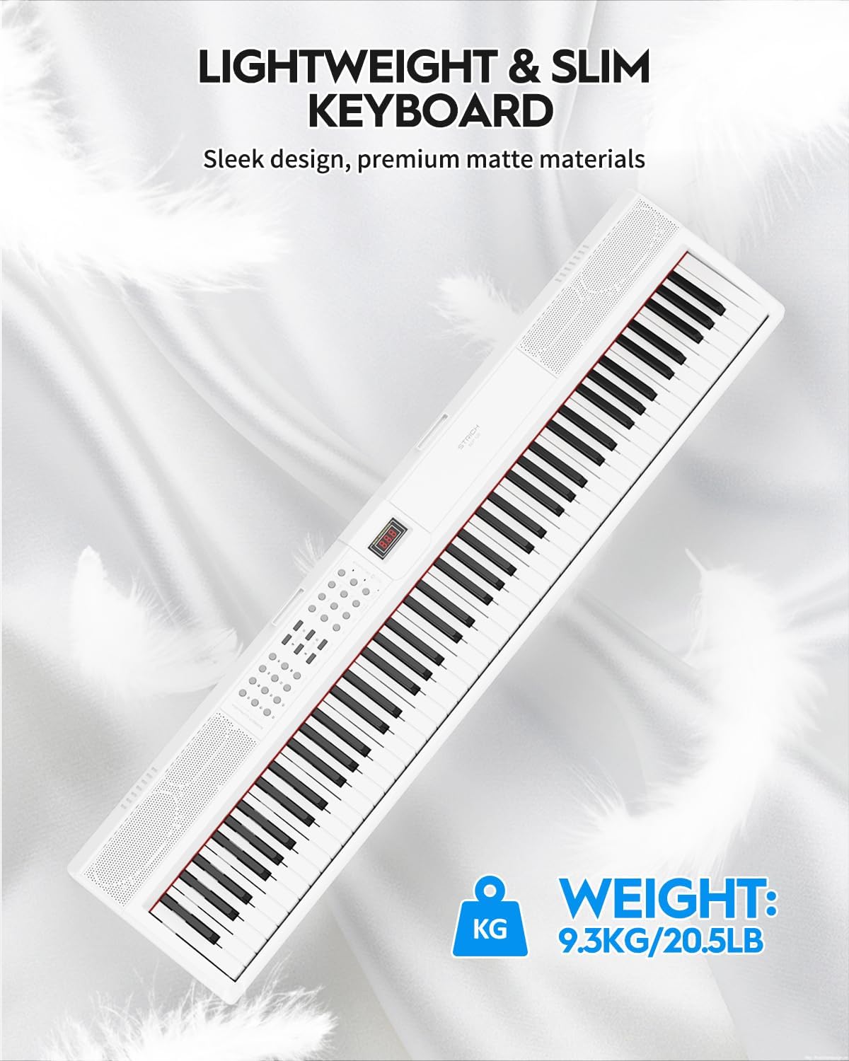 STRICH 88 Keys Weighted Keyboard Piano with Stand & Sustain Pedal, Hammer-Action Digital Piano, Full-size Electric Piano Keyboard Supports USB-MIDI/Wireless Connect, White, SDP-120