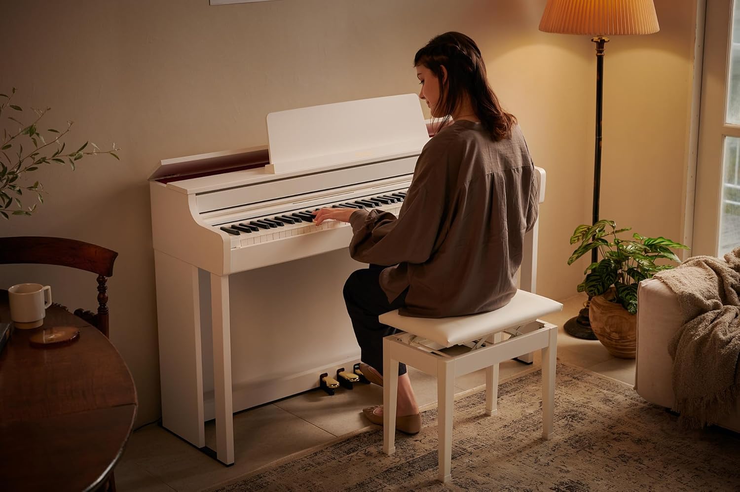 Casio AP-550 CELVIANO 88-Key Digital Piano - White Bundle with Adjustable Bench, Headphones, Piano Book, Online Lessons, Austin Bazaar Instructional DVD, and Polishing Cloth