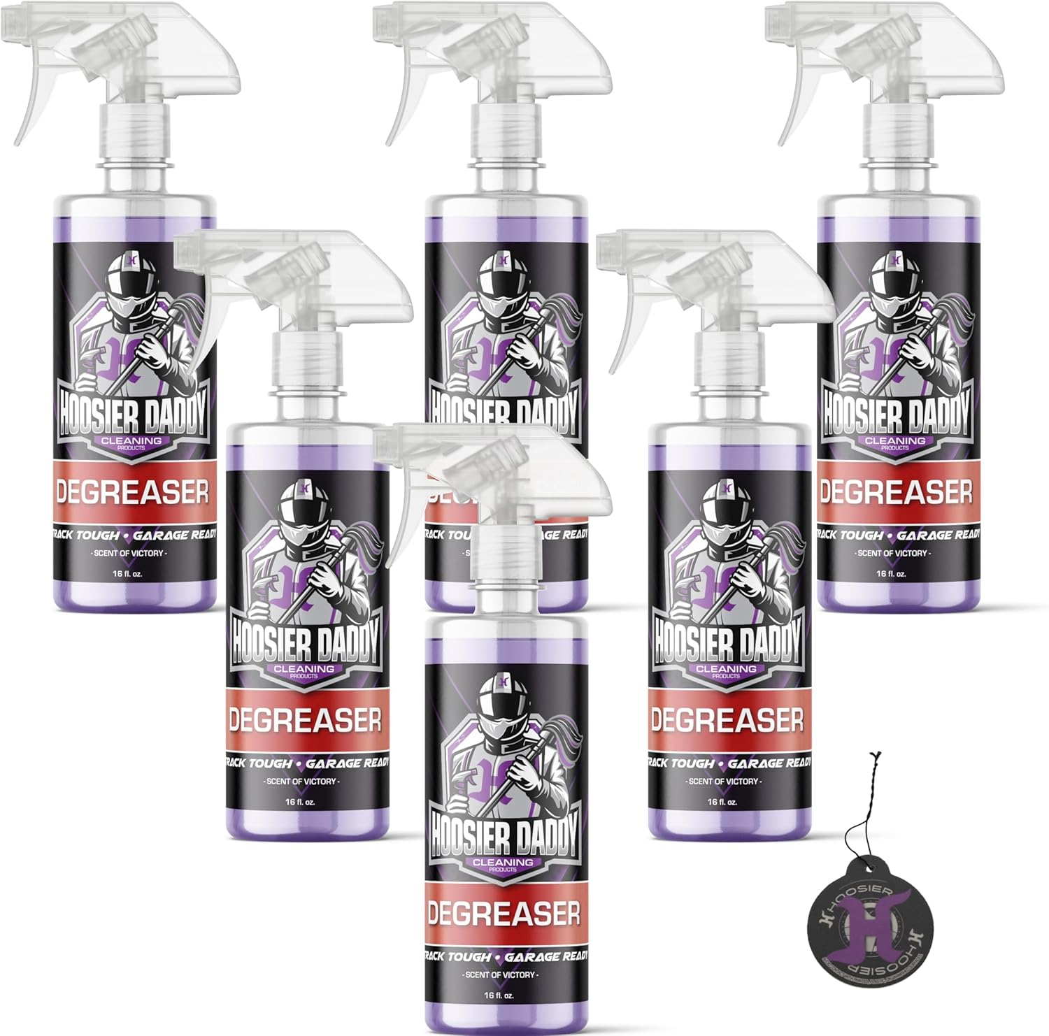 Hoosier Daddy 16oz Degreaser - Ultra-Tough Formula Destroys Grease, Oil, & Grime - Perfect for Cars & Garages + Air Freshener (6-Pack)