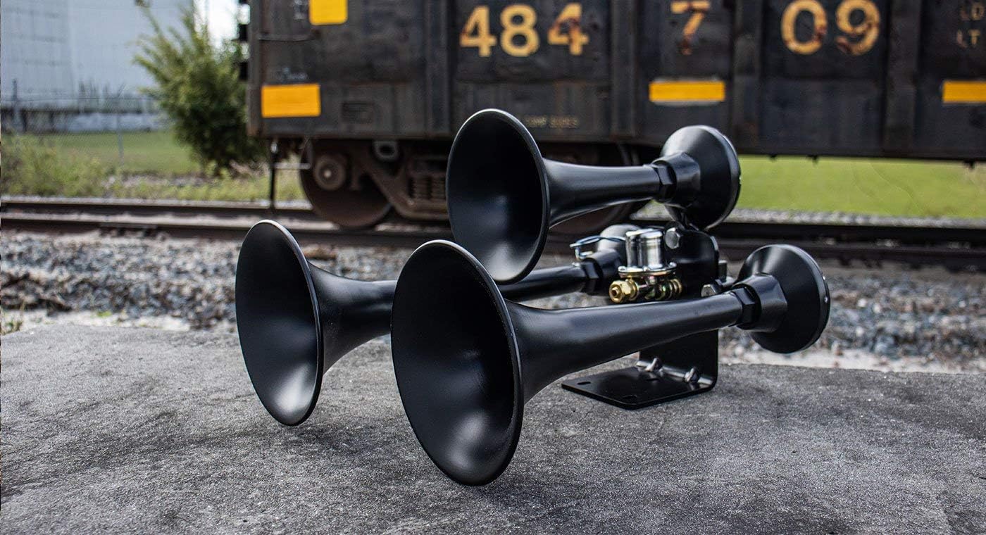 HornBlasters Outlaw Black 12/24 Volt Train Horn Only - 3 Trumpets - Big Sound