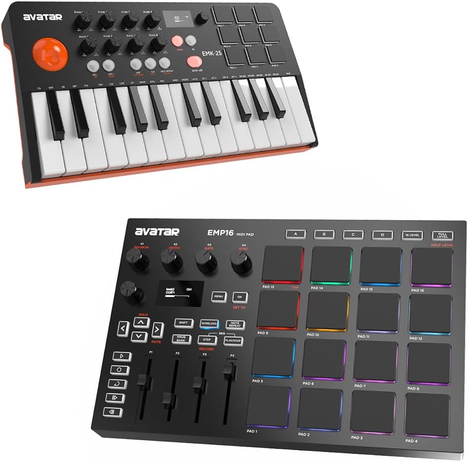EMP16 Bluetooth MIDI Beat Pad + EMK-25 USB MIDI Keyboard Contoller Bundle