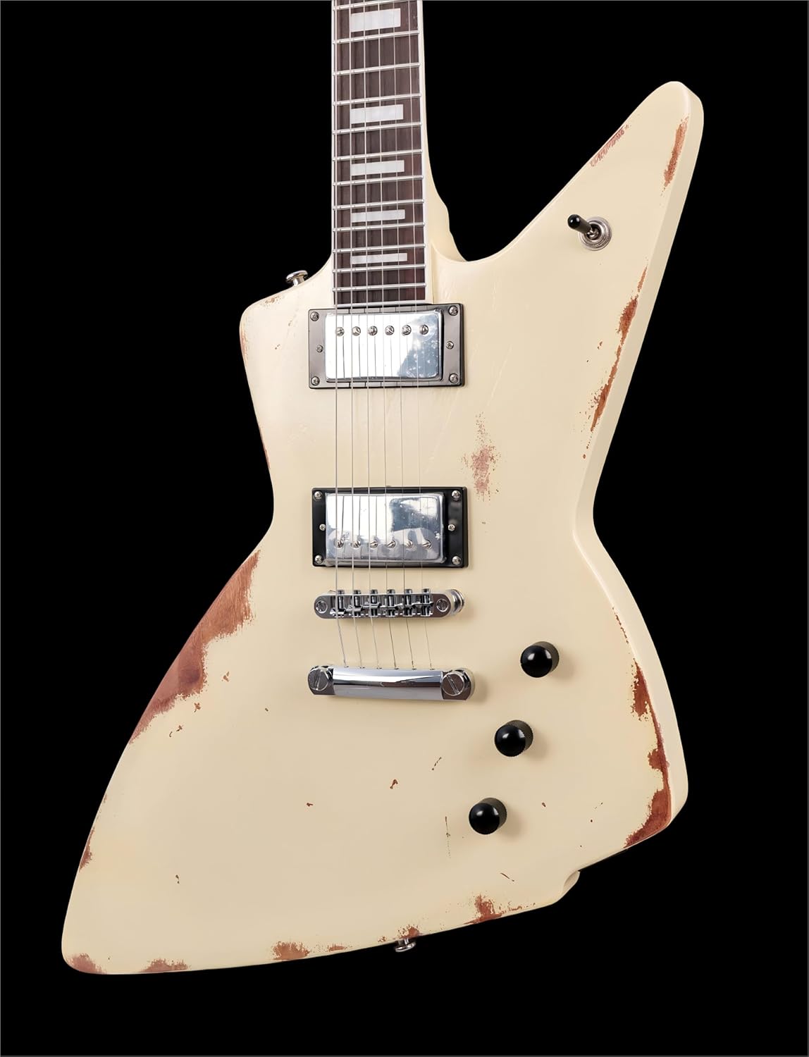 KGD Relic Electric Guitar-6-String Heavy Metal Guitar with Bone Nut, Professional Electric Guitar for Adults (Cream Yellow)