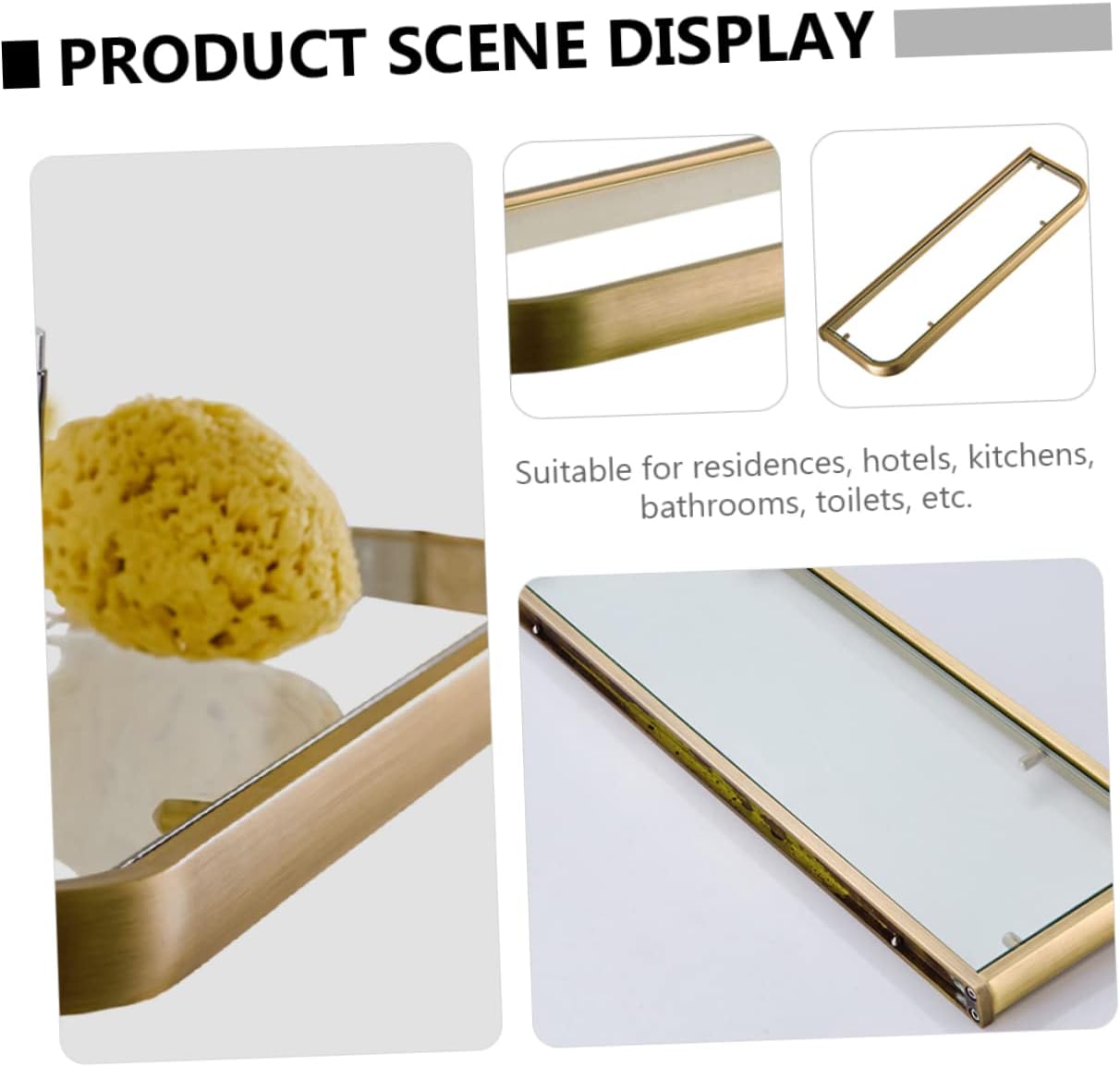 Cabilock Wall Organizer Rack Glass Shelf Unit Hanging Wall Shelf Bathroom Rack Brass Material