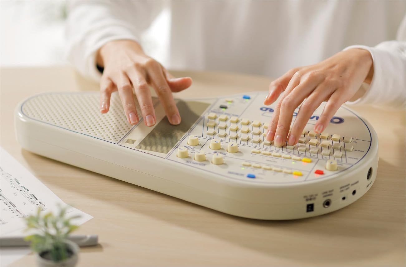 Suzuki Omnichord Electronic Musical Instrument OM-108 Digital Chorded Zither Synthesizer Instant Accompaniment with Mackie Headphones, Power Supply, Cable, Strap Bundle