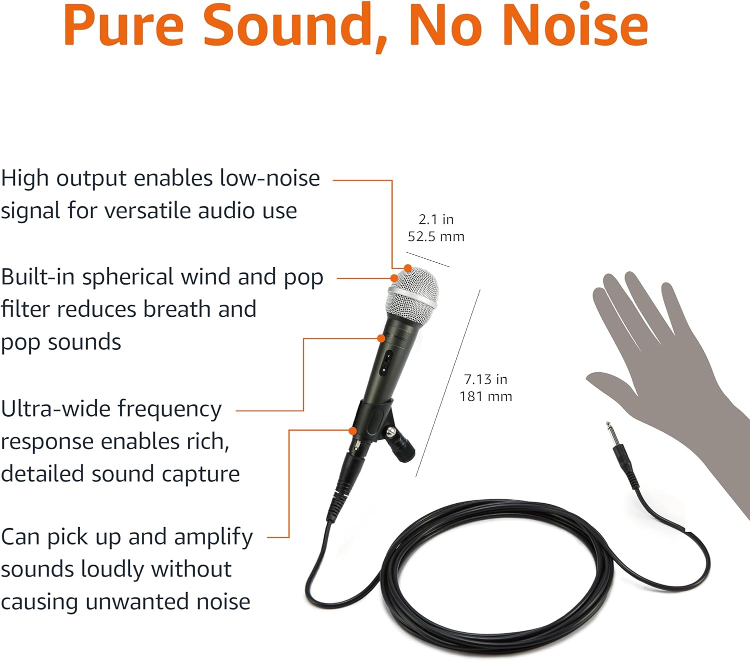 Amazon Basics Dynamic Microphone - Professional Vocal Mic with Cable for Karaoke, Podcasting, Live Performance (Pack of 12)