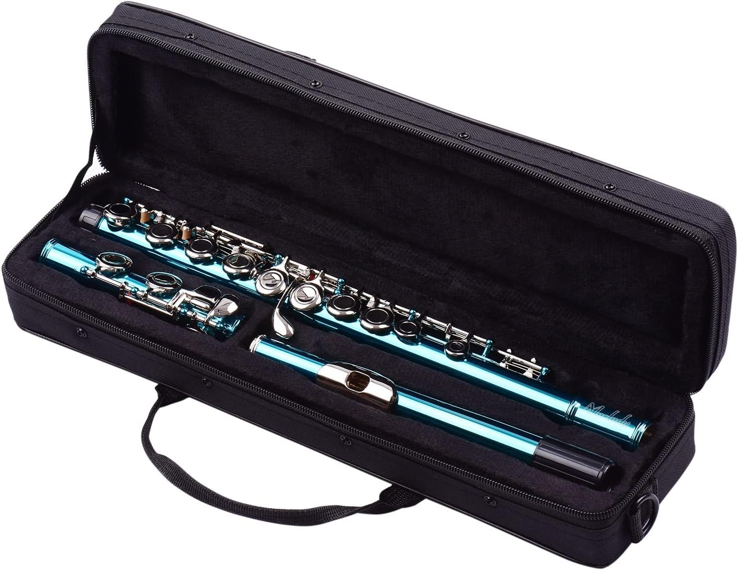 Carry Case Flute Stand Closed Hole C Flute 16 Keys Cupronickel Nickel-Plated Wind Instrument Flutes (Color : Blue)