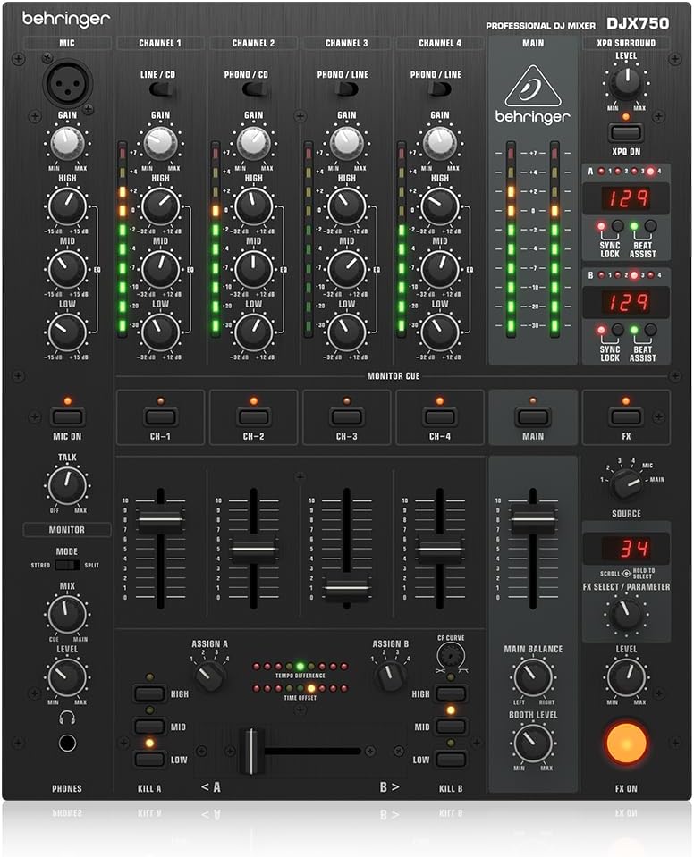 Behringer PRO MIXER DJX750 Professional 5-Channel DJ Mixer with Advanced Digital Effects and BPM Counter