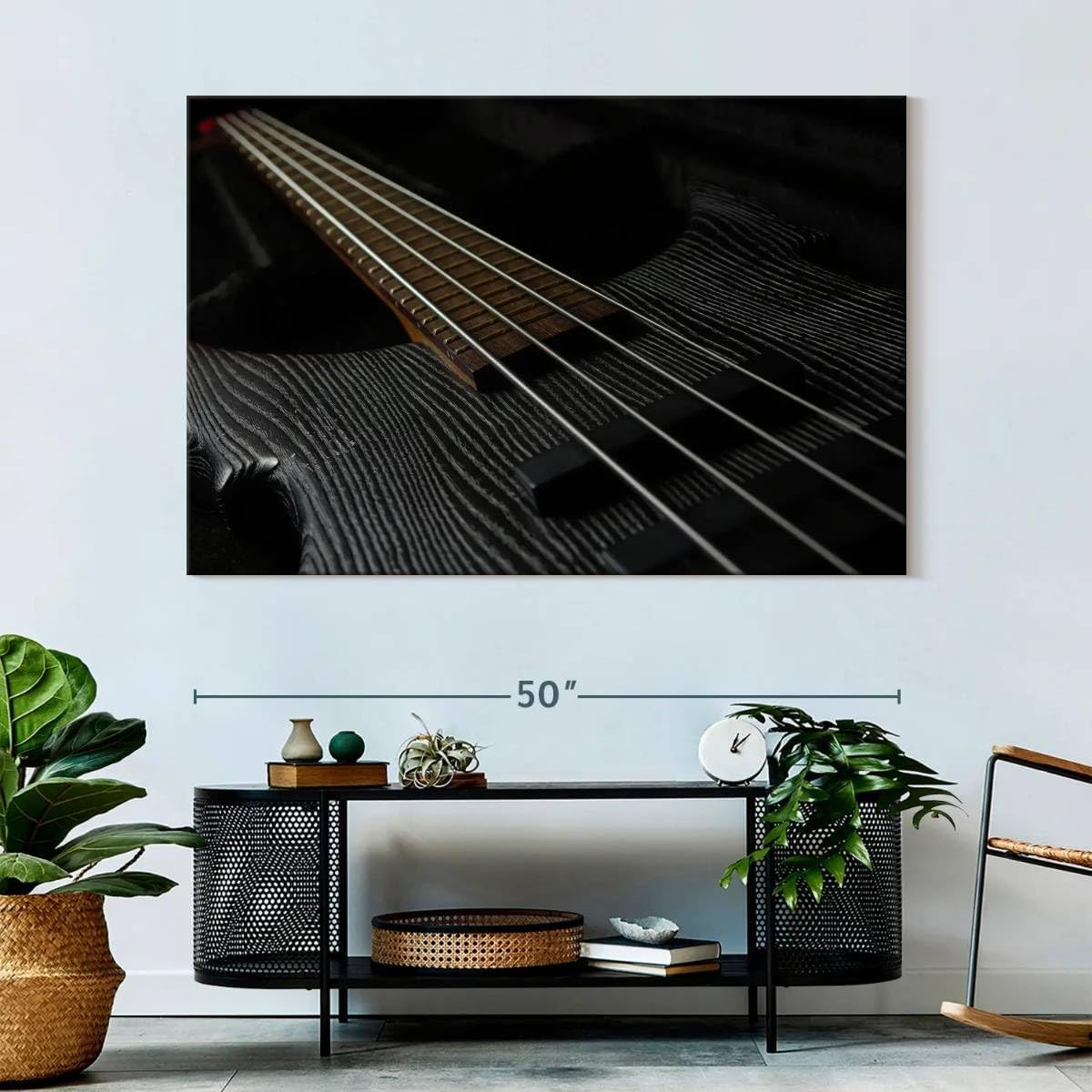 ElephantStock - Bass Guitar Strings Wall Art - Horizontal Canvas Wall Art - Living Room Wall Decor - Photography Music Canvas Art - Black And Brown Decor - 51