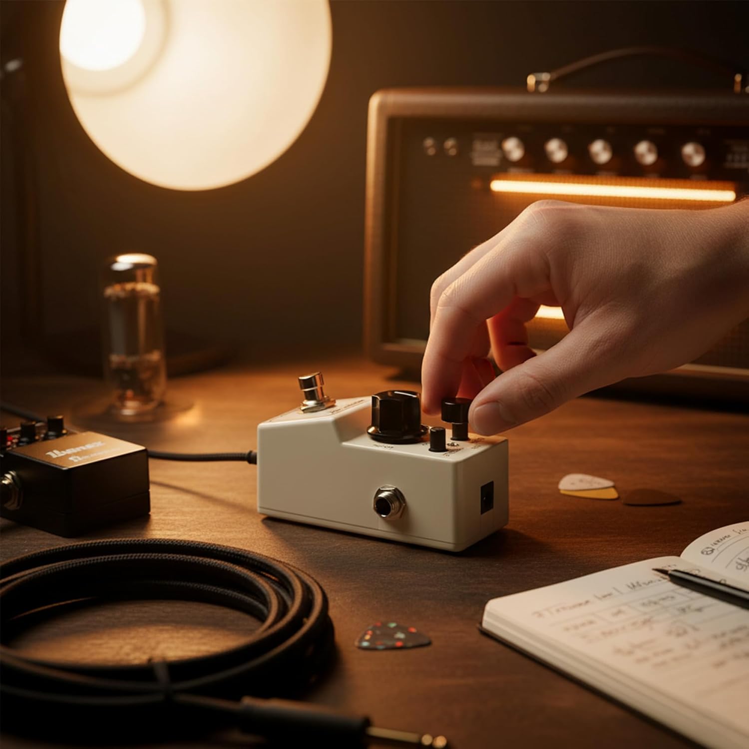 Ibanez BTMINI Mini Booster Guitar Pedal Bundle with Instrument and Patch Cables, Picks, and Austin Bazaar Polishing Cloth