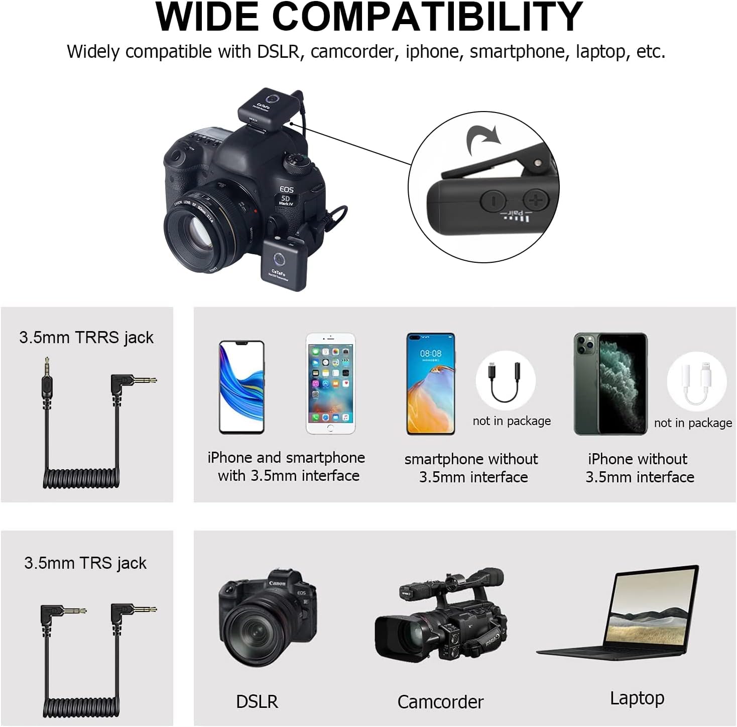 Star200 T2 2.4GHz Dual Channel Wireless Lavalier Microphone System, Tiny Omnidirectional Microphone for Smartphone Audio Video Vlog YouTube Facebook Live Recording, 200' ft Audio Range