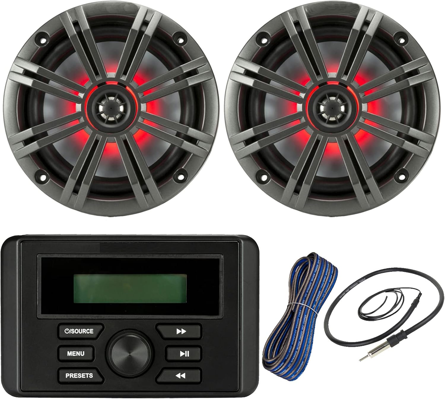 Kicker Weather-Resistant Marine Bluetooth USB RCA Stereo Receiver Bundle Combo with (QTY 2) 6.5