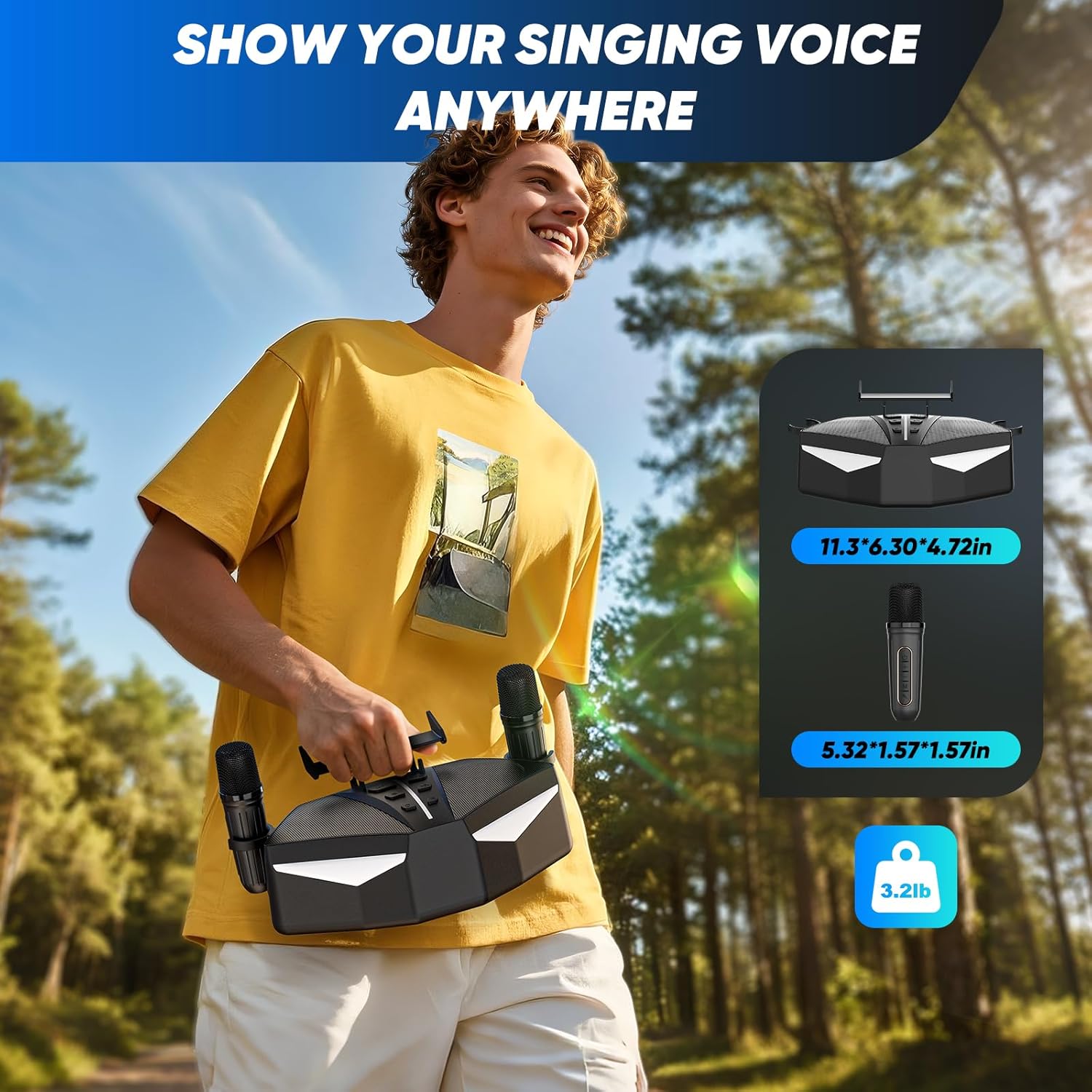 Karaoke Machine, Real 35W Portable Speaker,8H Long Time, 2 Rechargeable Wireless Microphones,LED,Karaoke Machine for Adults & Kids,BT/FM/USB/TF/AUX,for Home Party/Outdoors(CHJ161-Black)